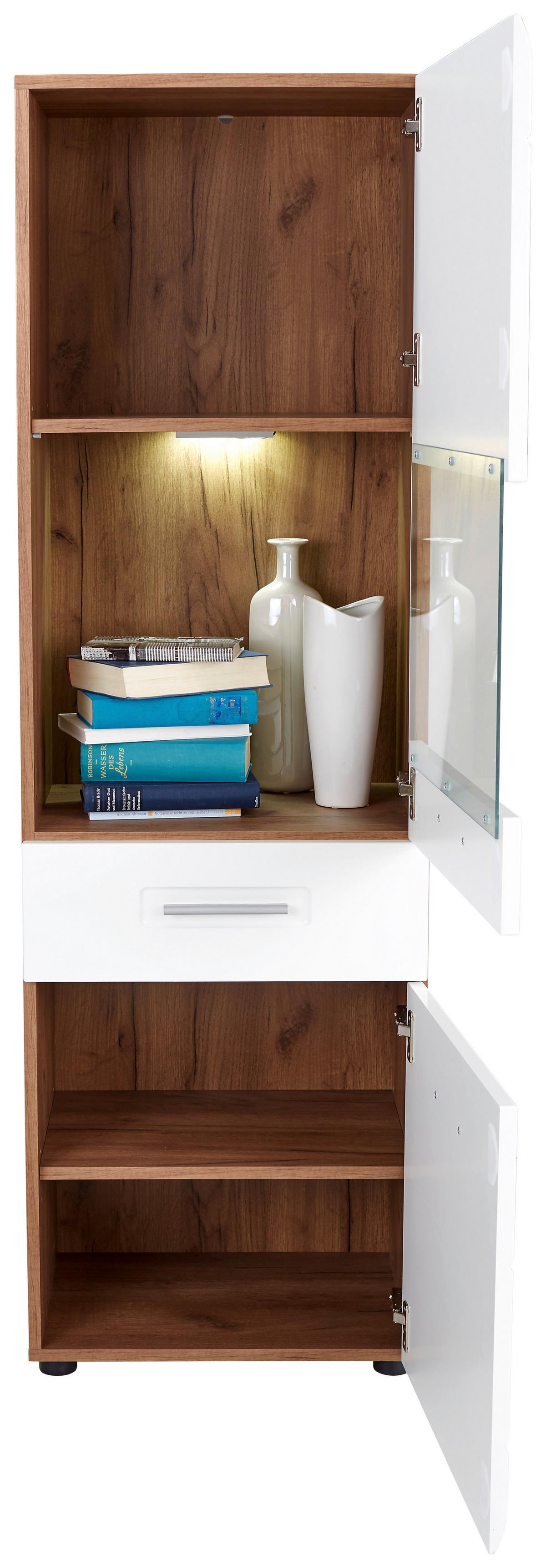 Vitrina Avensis New - črna/barve hrasta, Konvencionalno, umetna masa/steklo (50/160/37,1cm) - Mömax