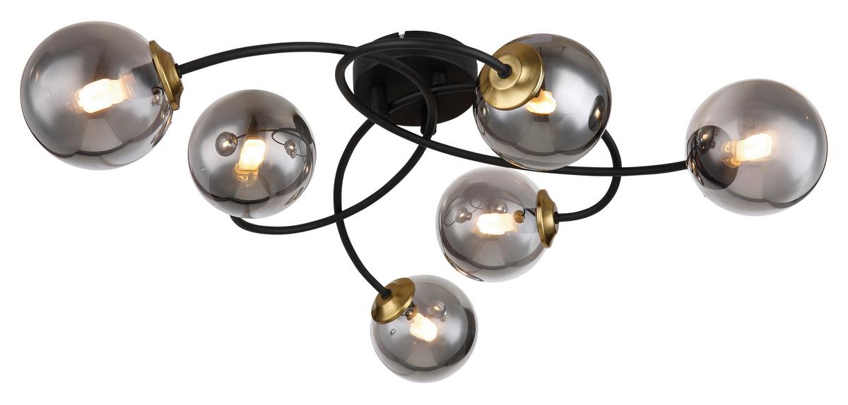DECKENLEUCHTE 56136-6D JORGE - Messingfarben/Schwarz, Design, Glas/Metall (52/45/17,5cm) - Globo