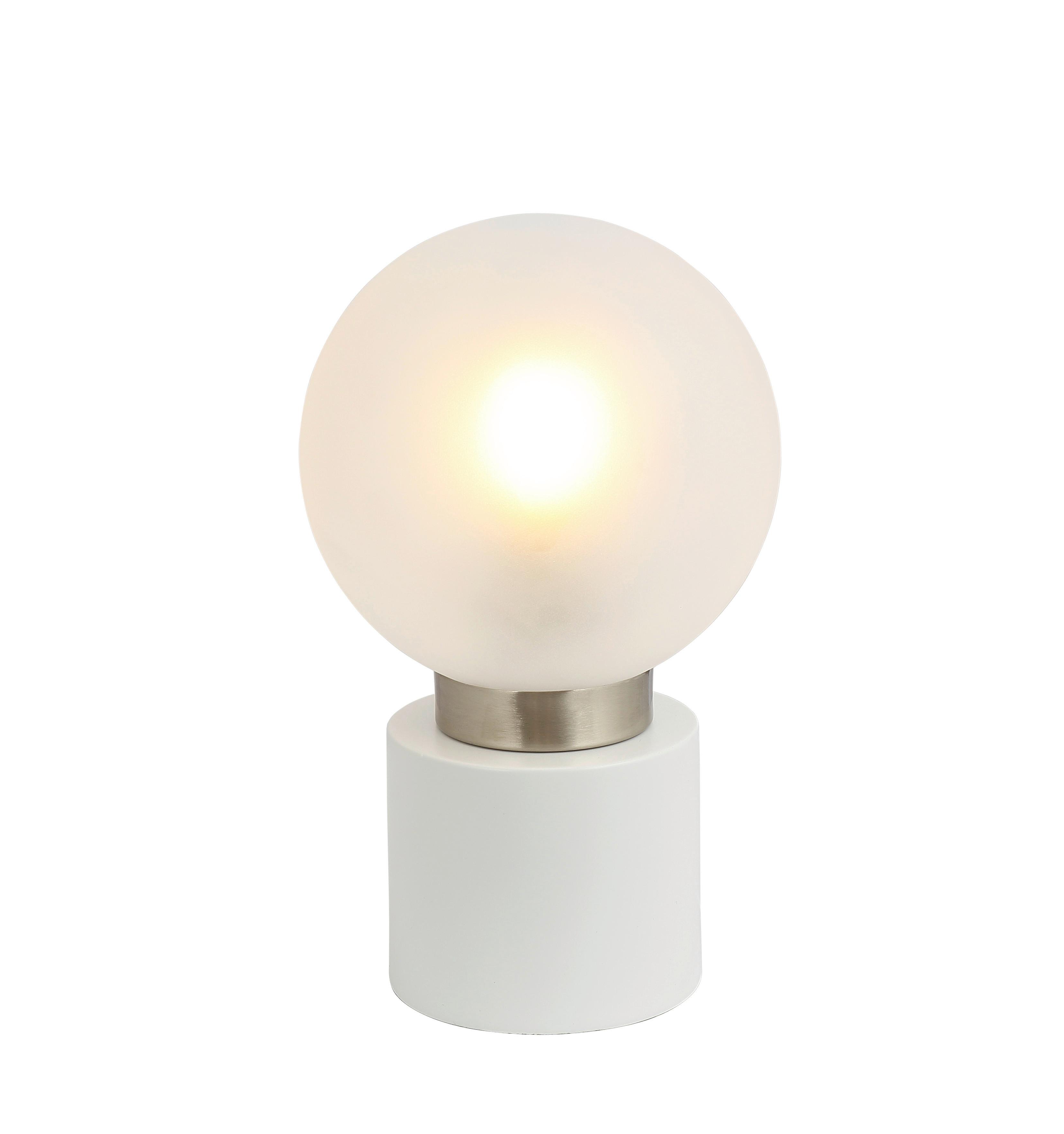 Tischleuchte Marka in Weiß/Nickelfarben max. 25 W - Opal/Weiß, Design, Glas/Metall (15/24,5cm) - Globo