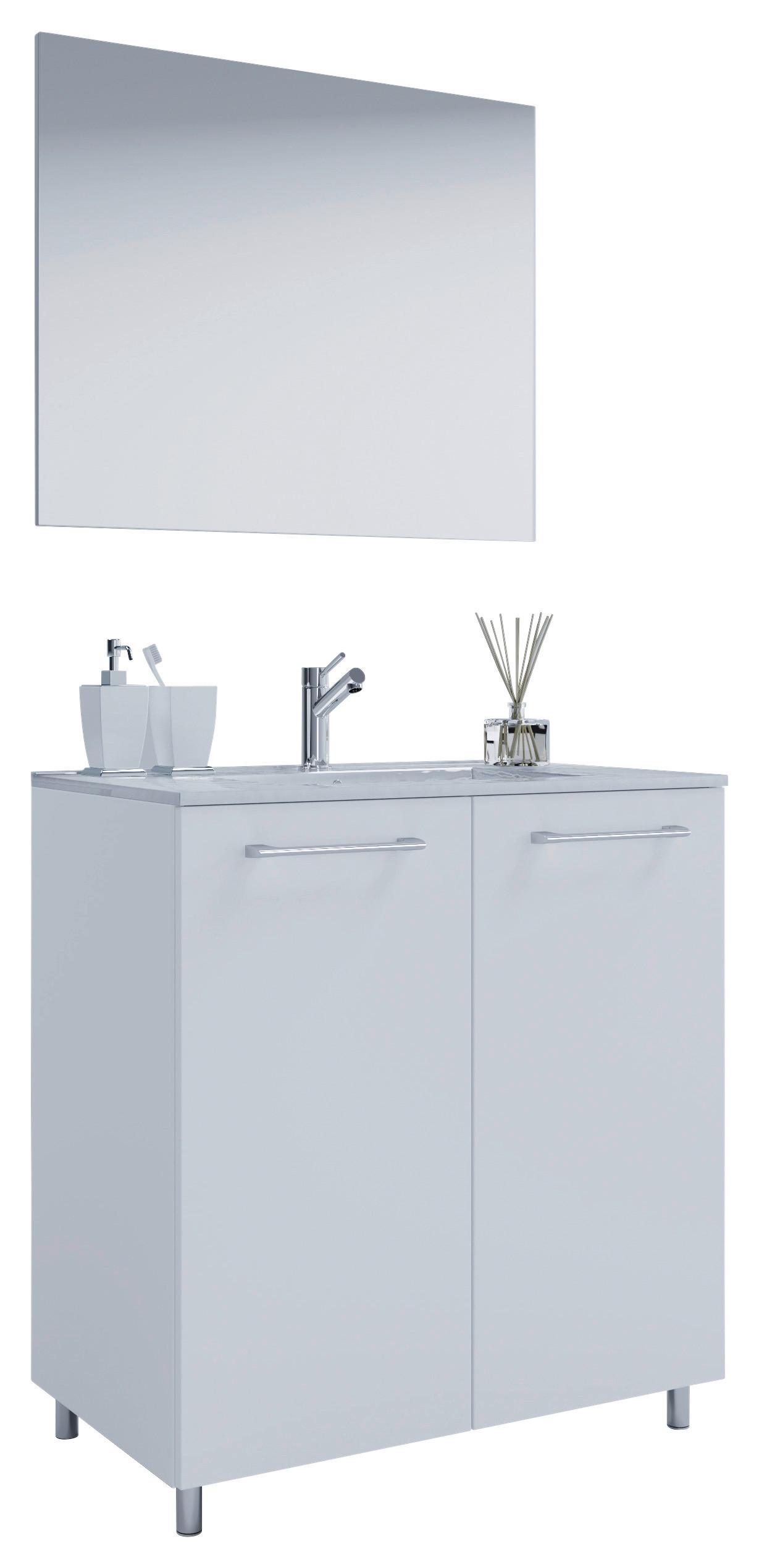 Kopalnica Gilos, Bela - bela/barve aluminija, Moderno, kovina/leseni material (60cm) - MID.YOU