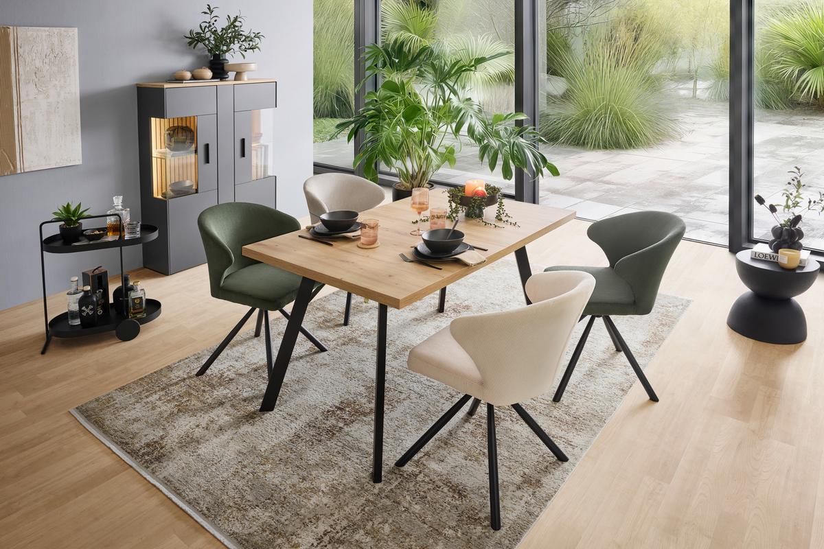 Ausziehtisch Dinner Eiche Artisan ca. 140-190x90x75cm - Eichefarben/Schwarz, MODERN, Holzwerkstoff/Metall (140-190/90/75cm) - Mömax