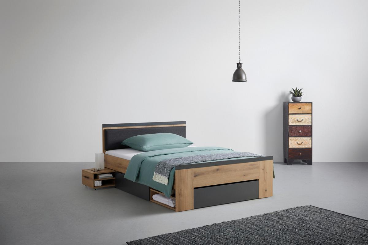 Bett Cadix Anthrazit/Eichefarben - Eichefarben/Anthrazit, KONVENTIONELL, Holzwerkstoff (140/200cm) - Mömax