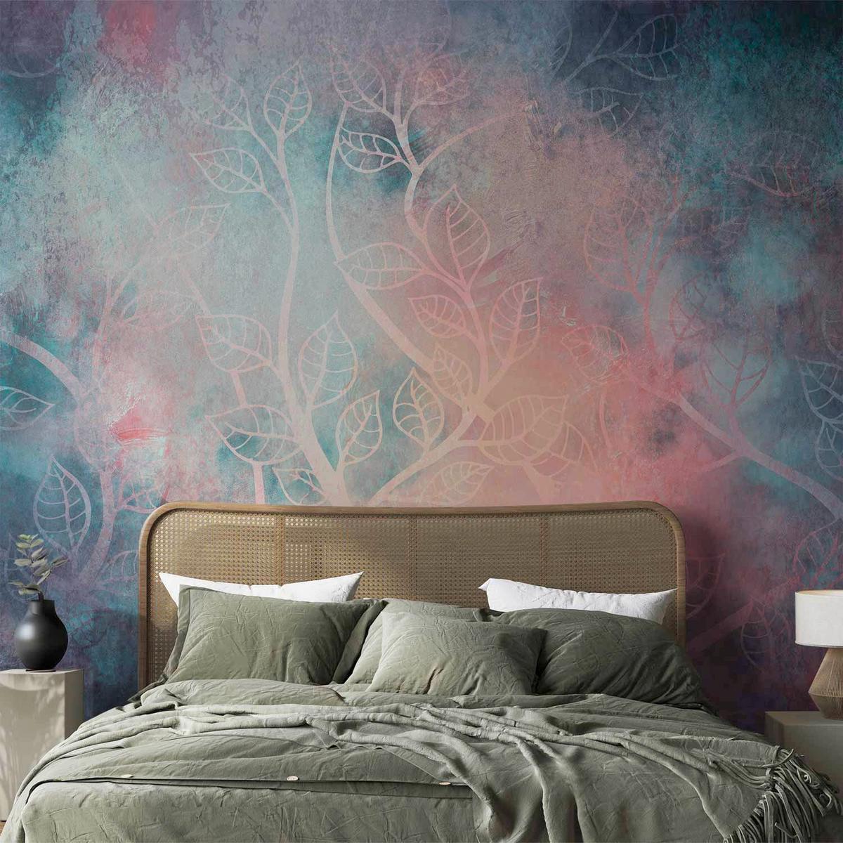 Fototapeta Jungle Afterimages, 300x210cm - pastelno modra/barve korale, Trendi, tekstil (300/210cm) - artgeist