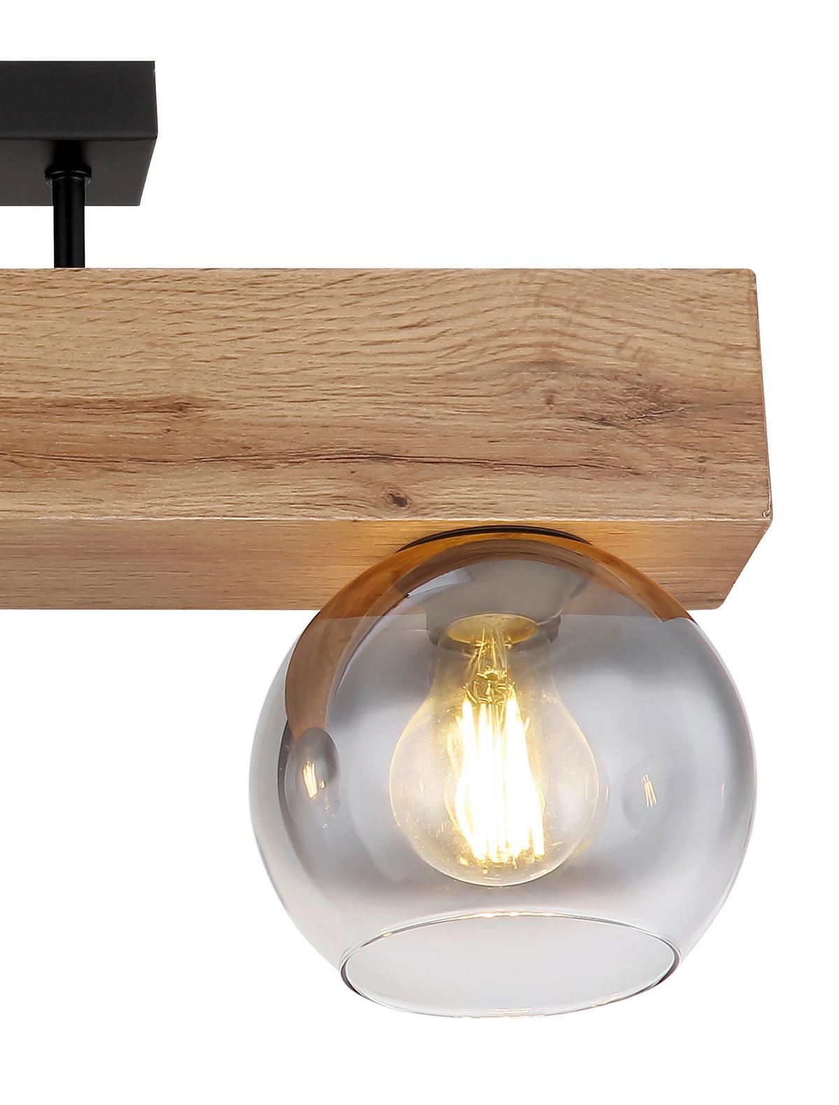Deckenleuchte Moitas max. 40 Watt - Schwarz/Naturfarben, Natur, Glas/Holzwerkstoff (65/15/29,5cm) - Globo