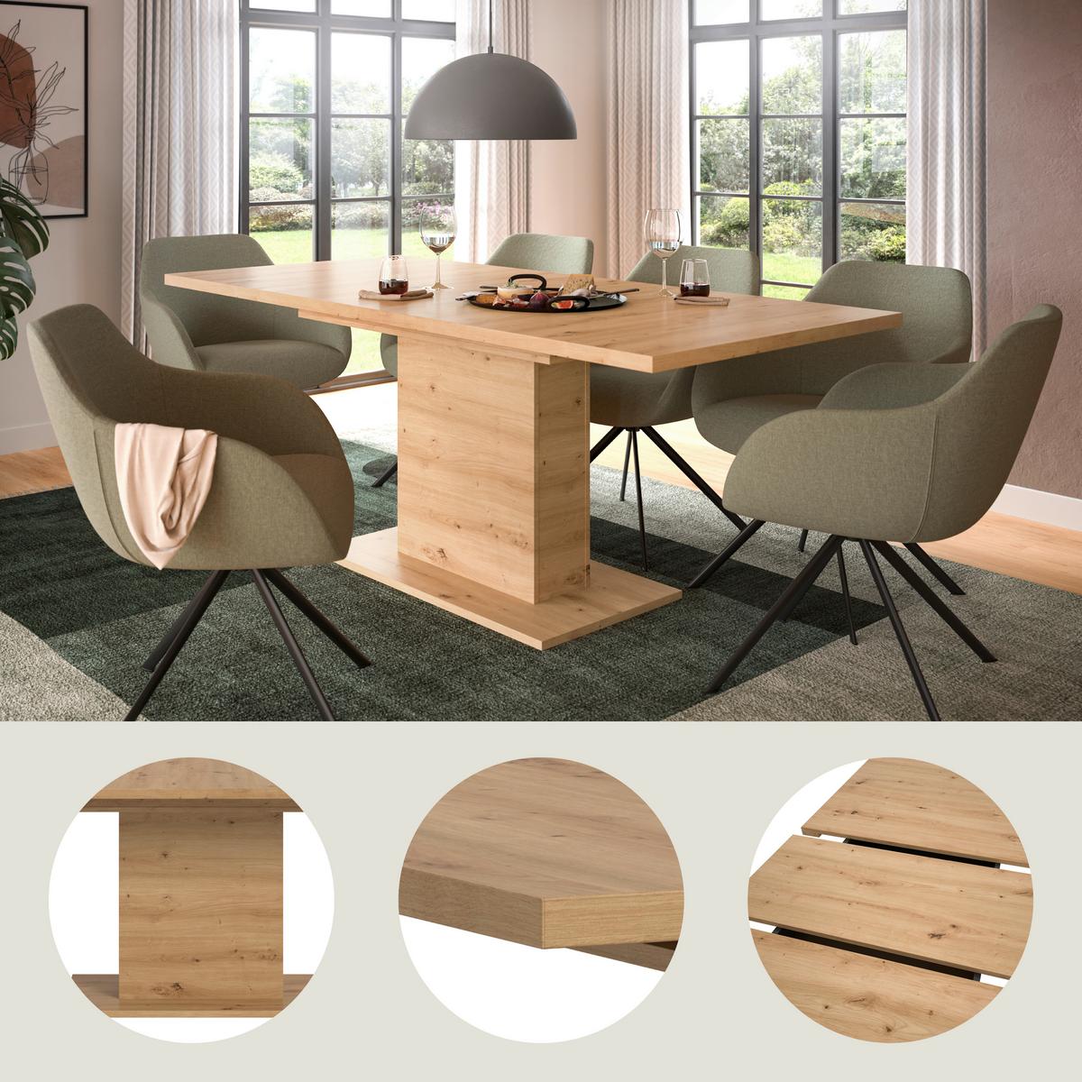 Ausziehtisch Marlon Eiche Artisan ca. 150-190x90x76 cm - Eiche Artisan, KONVENTIONELL, Holzwerkstoff (150-190/90/76cm) - MID.YOU