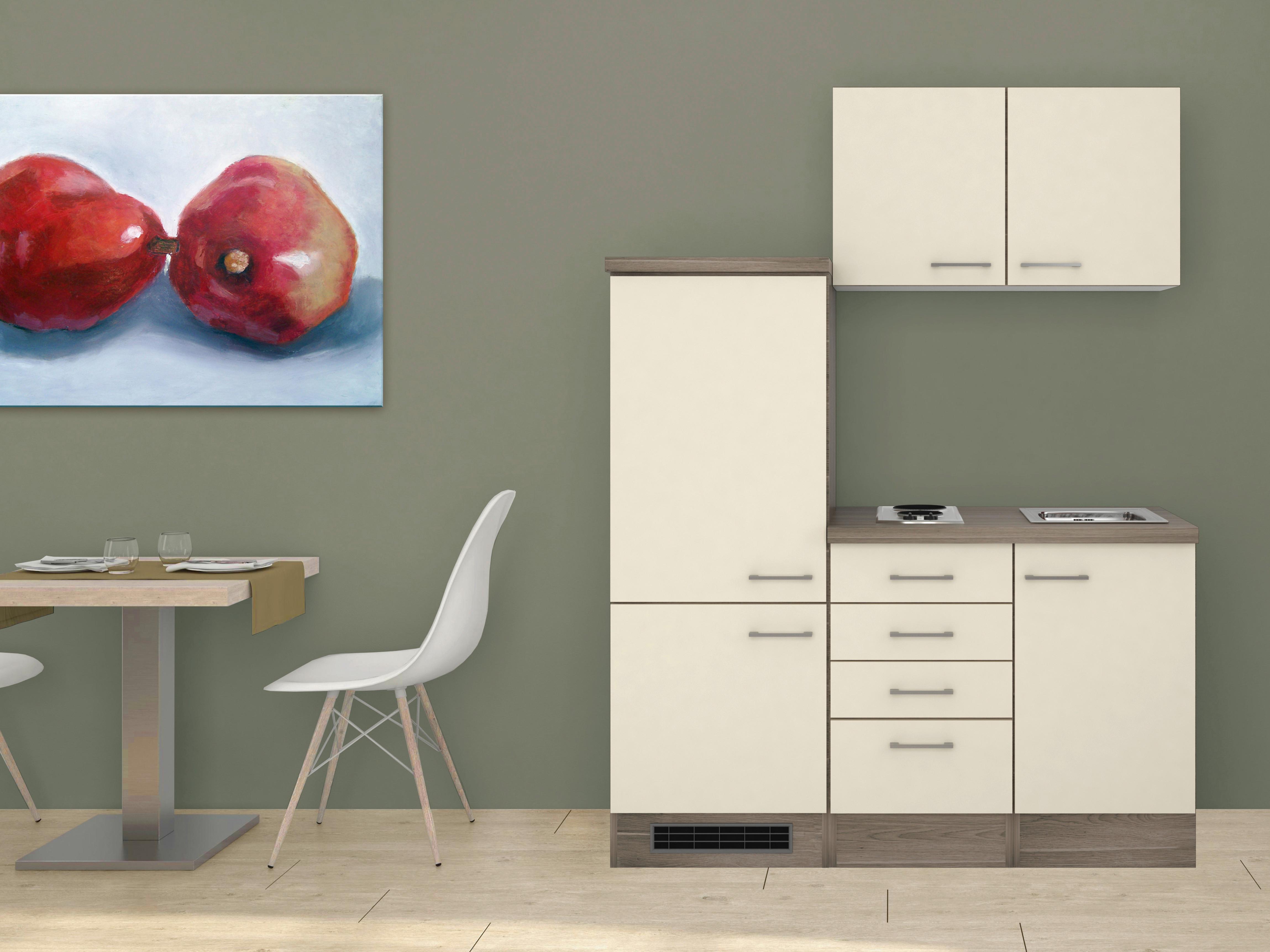 Küchenblock "Eico" , Magnolie - Edelstahlfarben/Eichefarben, MODERN, Holzwerkstoff/Metall (160cm) - MID.YOU