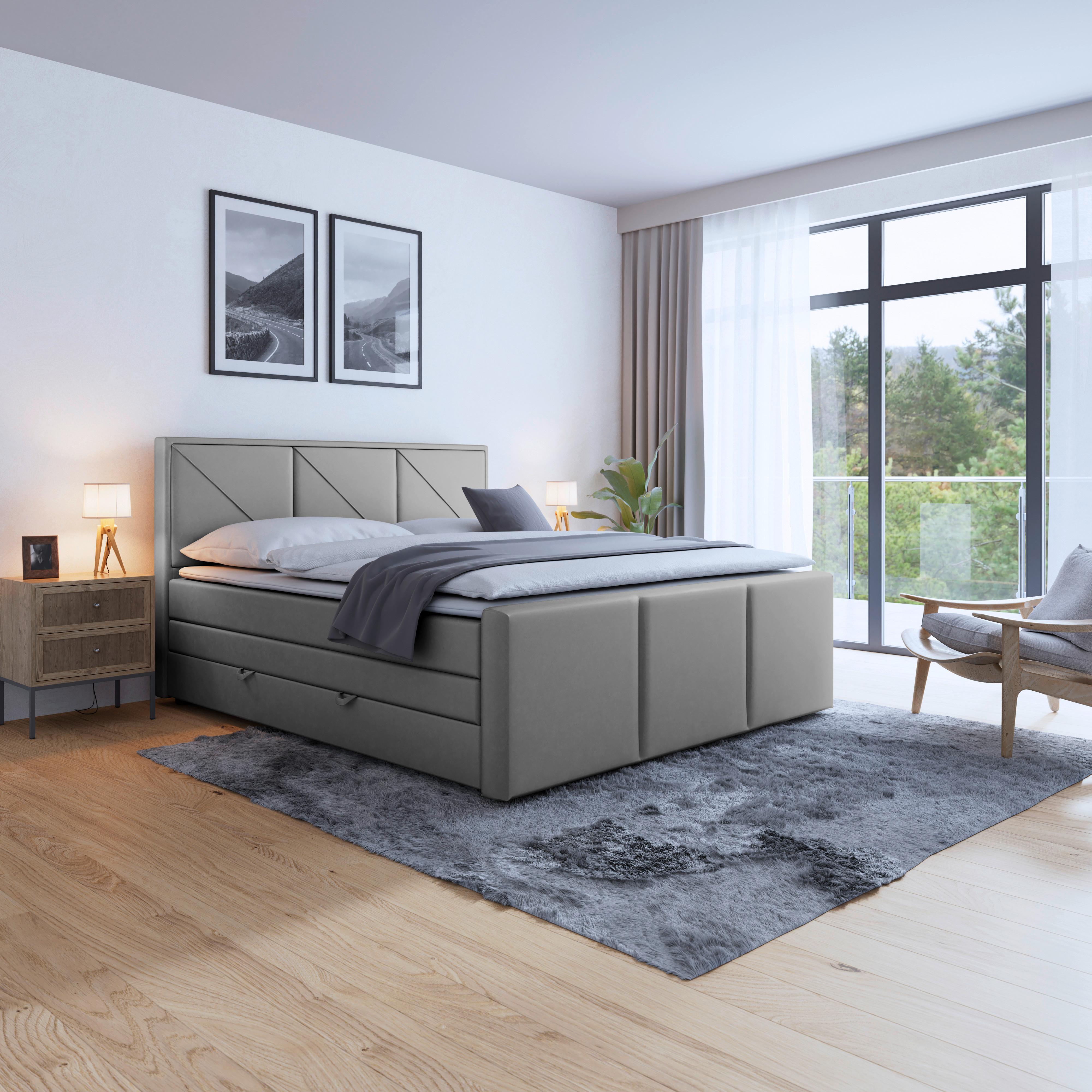 Boxspringbett Bologna ca. 180x200 cm Hellgrau - Hellgrau/Schwarz, MODERN, Holzwerkstoff/Kunststoff (180/200cm) - MID.YOU