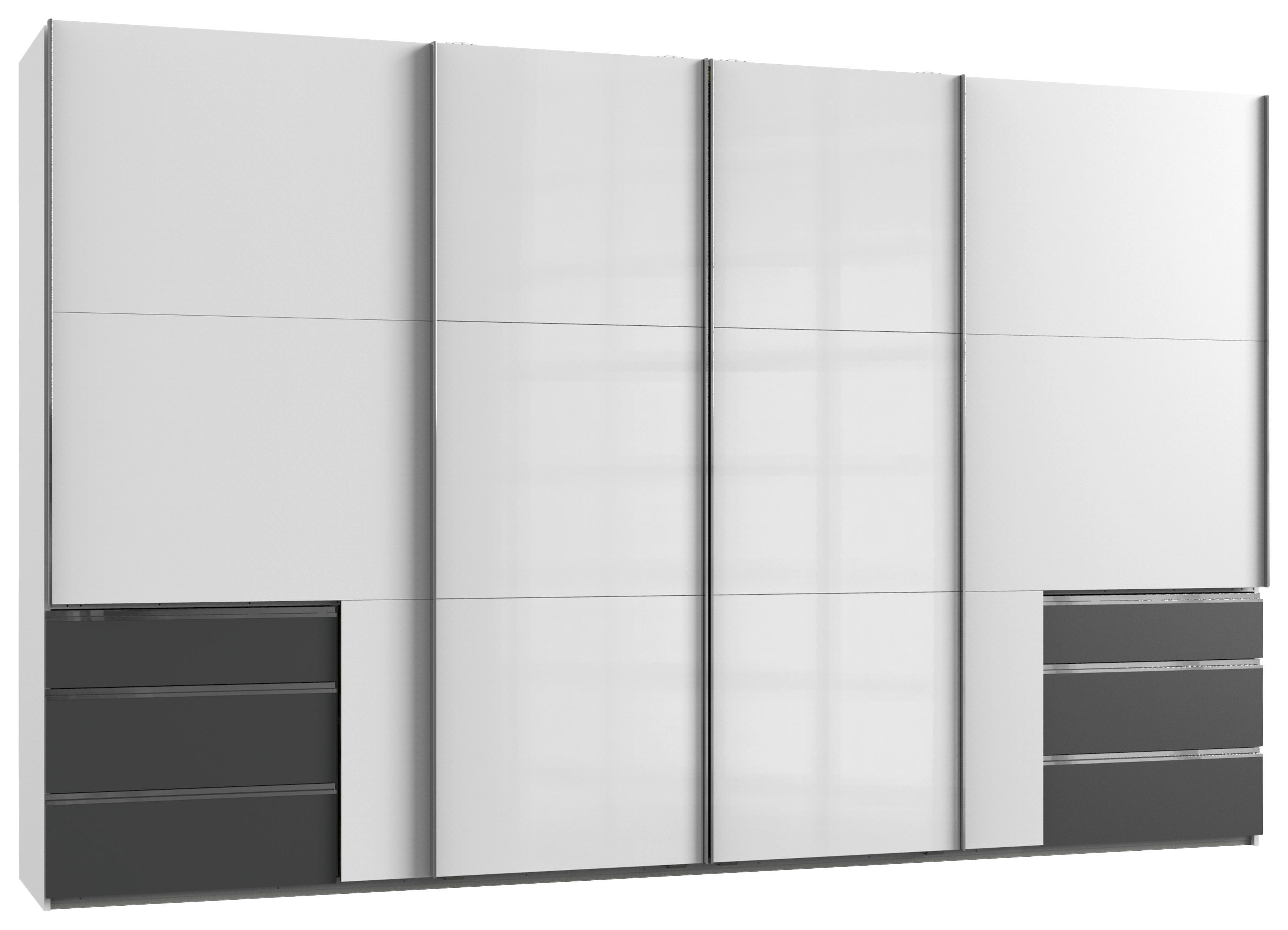 Schwebetürenschrank Level 36D ca. 350 cm Graphitfarben/Weiß - Chromfarben/Weiß Hochglanz, MODERN, Holzwerkstoff/Metall (350/216/65cm) - MID.YOU