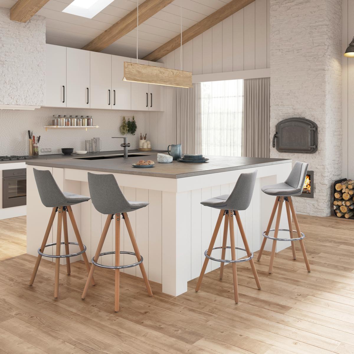 Barhocker Nelo Grau Webstoff Gepolstert - Chromfarben/Buchefarben, MODERN, Holz/Textil (42/100/33cm) - Bessagi Home