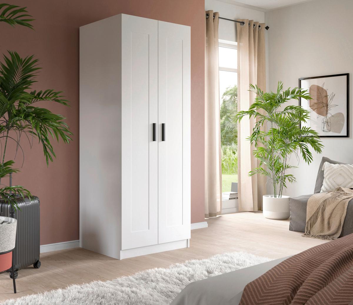 Drehtürenschrank Visby Weiß - Schwarz/Weiß, ROMANTIK / LANDHAUS, Holzwerkstoff/Kunststoff (80/195/56cm) - Livetastic
