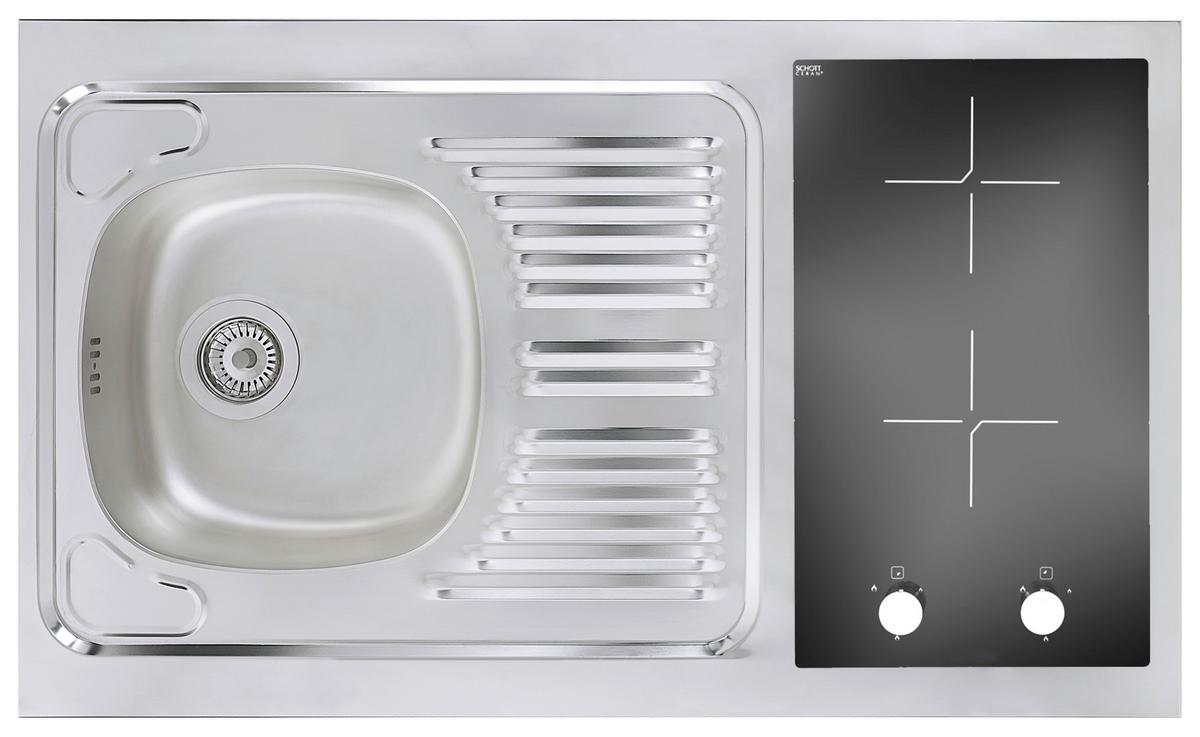 Miniküche Weiss/Eiche Sonoma m. Geräten B: ca. 100cm - Edelstahlfarben/Weiß, MODERN, Holzwerkstoff/Kunststoff (100cm) - Respekta