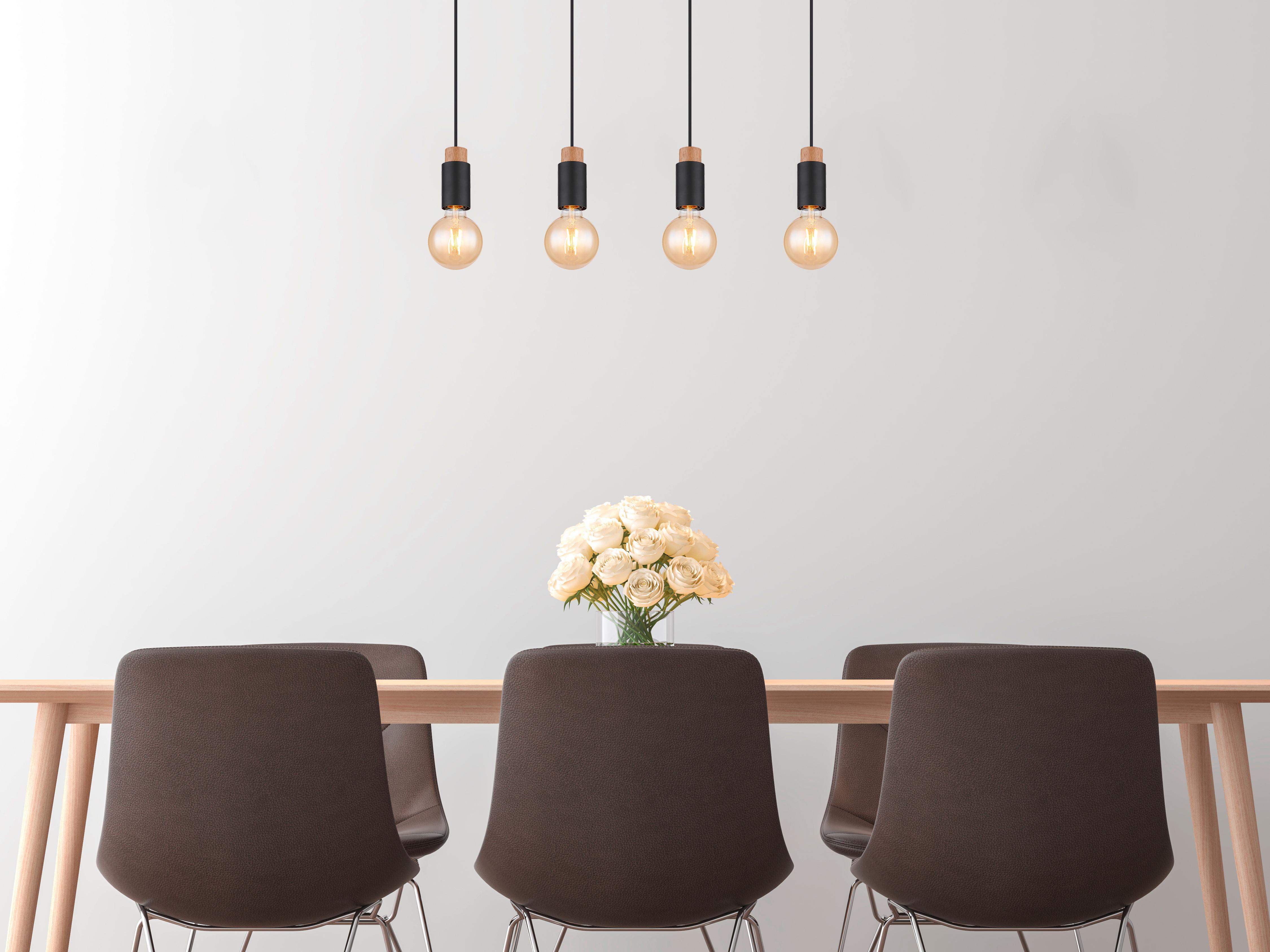 Hängeleuchte Matti in Schwarz/Braun max. 40 Watt - Dunkelbraun/Schwarz, Design, Holz/Kunststoff (75/8/120cm) - Globo
