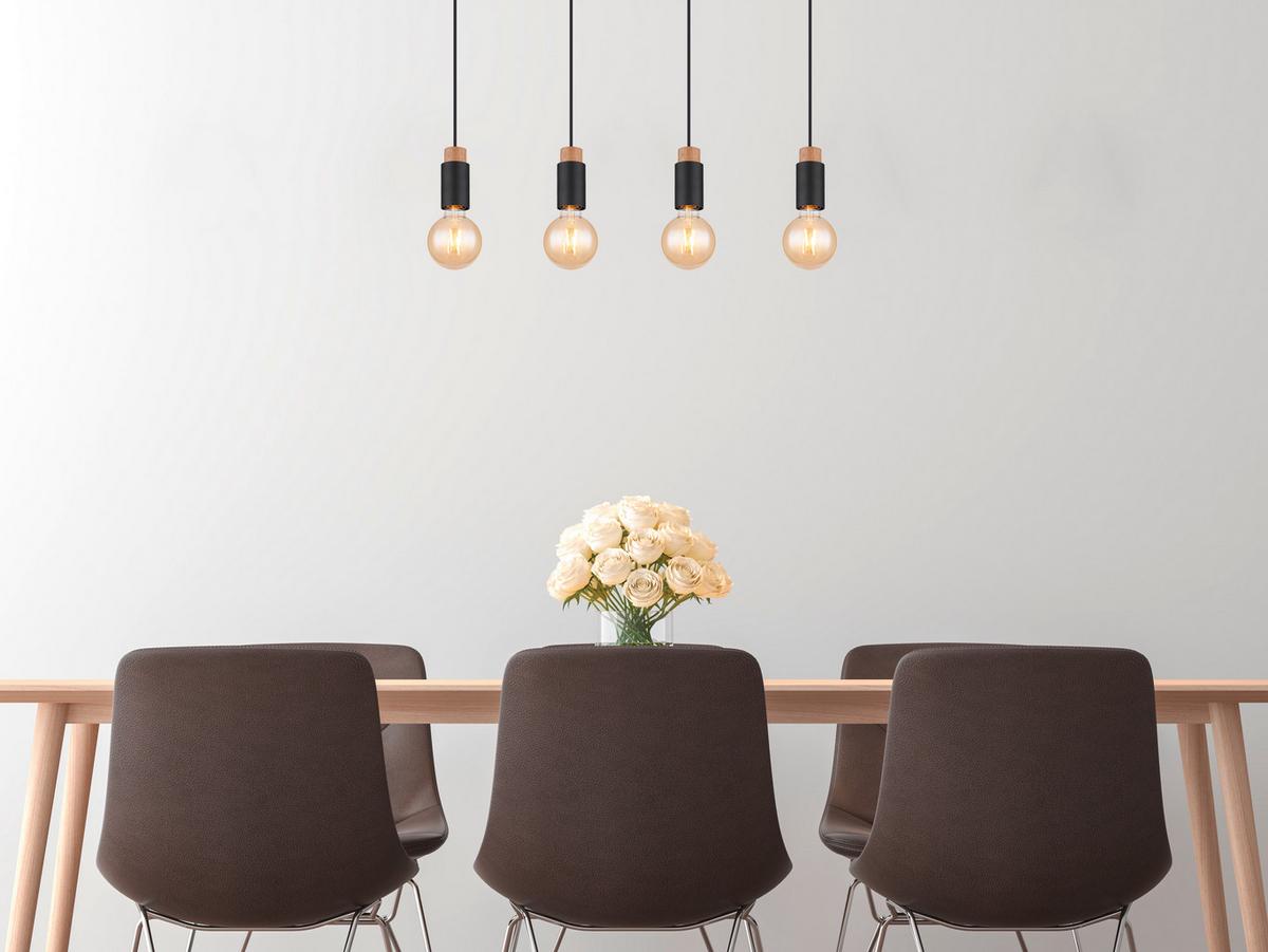 Hängeleuchte Matti in Schwarz/Braun max. 40 Watt - Dunkelbraun/Schwarz, Design, Holz/Kunststoff (75/8/120cm) - Globo