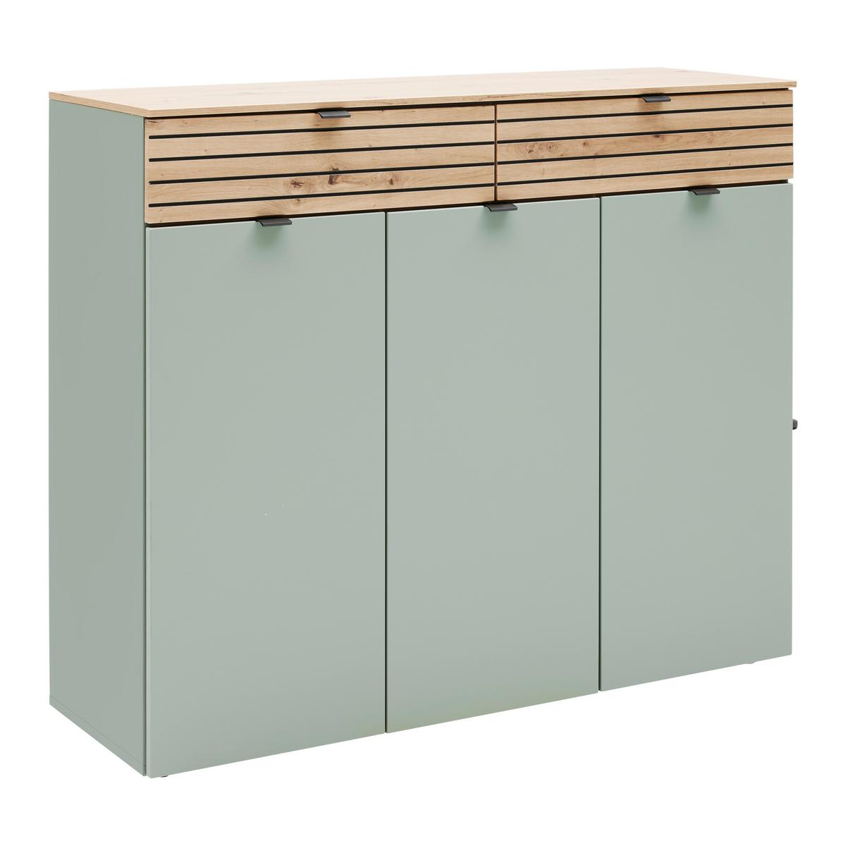 Kommode Bahia-M Grün/Eiche Artisan - Schwarz/Eiche Artisan, Modern, Holzwerkstoff/Metall (122/101/39cm) - Mömax