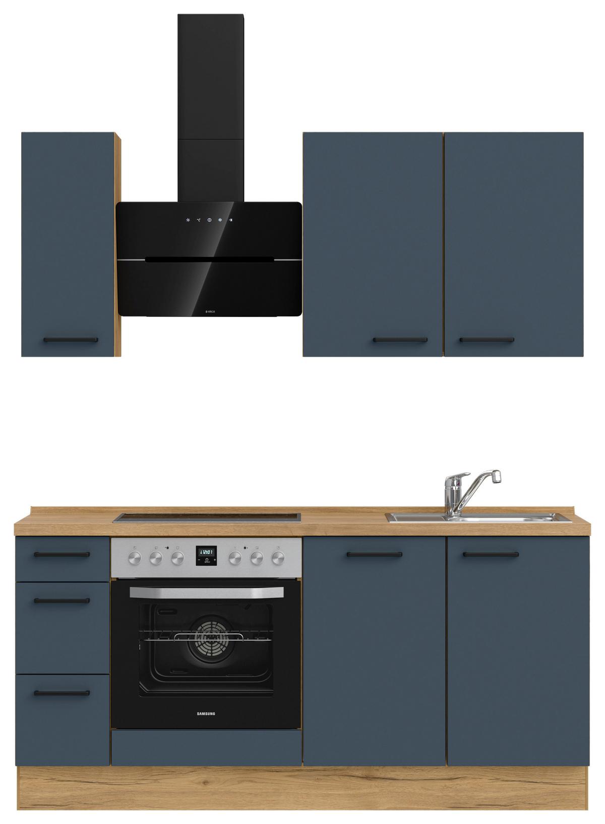 Küchenblock Easytouch High m. Geräten Dunkelblau - Eichefarben/Schwarz, MODERN, Holzwerkstoff/Metall (180cm) - Nobilia