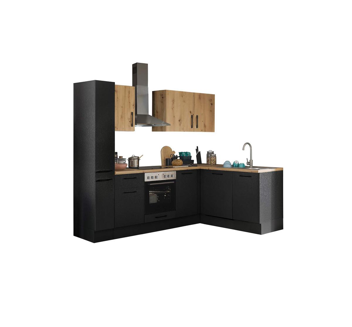 Eckunterschrank ca. 110x90x60 cm Eichefarben - Schwarz/Eiche Artisan, MODERN, Holzwerkstoff/Metall (110/90/60cm)
