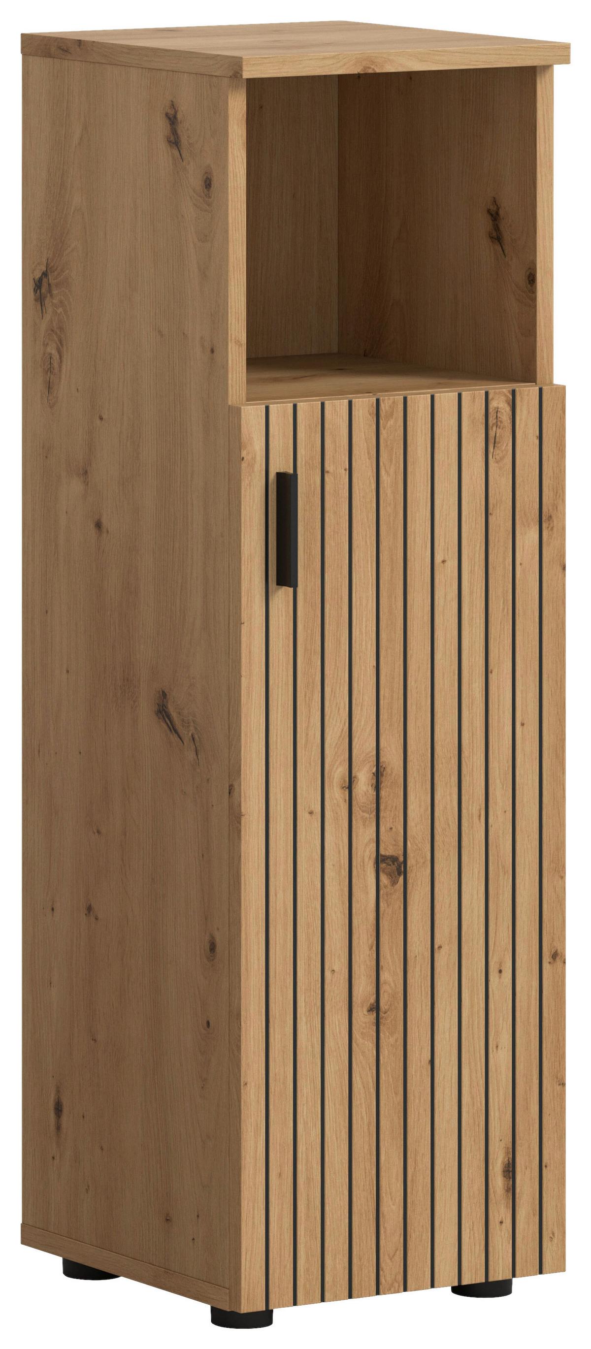 Srednje Visoka Omara Mone, Barva Hrasta - črna/hrast artisan, Basics, umetna masa/leseni material (30/95/30cm) - MID.YOU