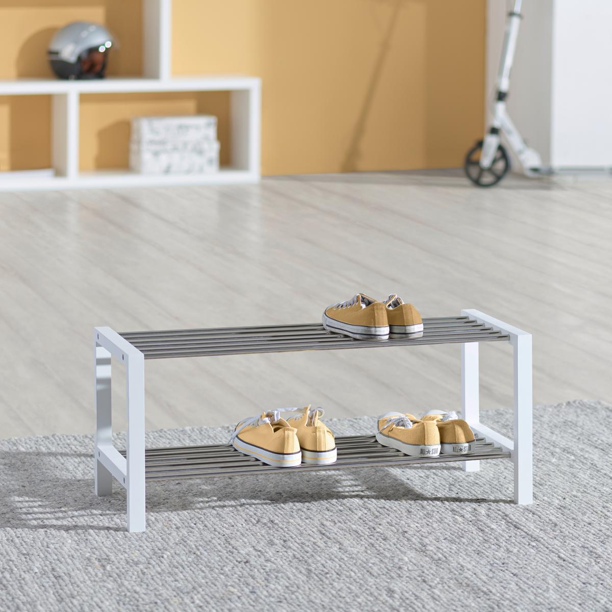 REGAŁ NA BUTY MARINA - kolor stalowy/biały, Basics, materiał drewnopochodny/metal (81/34/34cm) - Carryhome