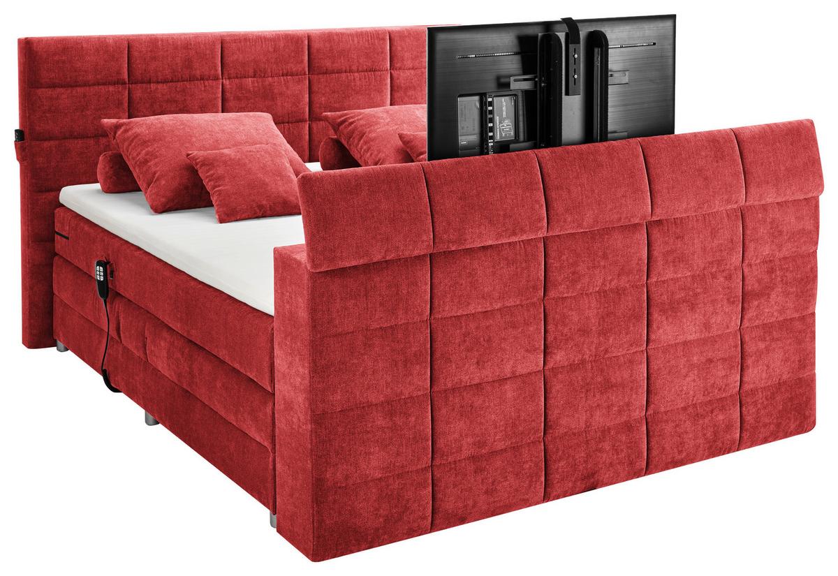 Boxspringbett Denver Rot ca. 180x200 cm mit Topper - Rot, KONVENTIONELL, Textil (180/200cm) - Carryhome