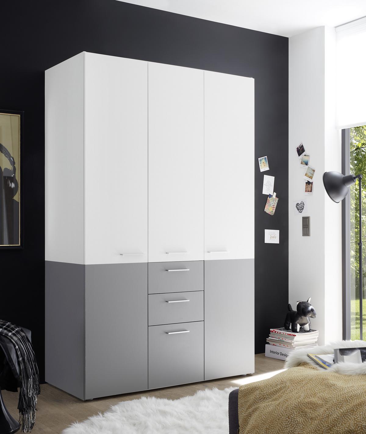 Kombischrank in Grau/Weiß - Weiss/Silberfarben, Konventionell, Holzwerkstoff/Metall (122/196,4/57,6cm) - Mömax