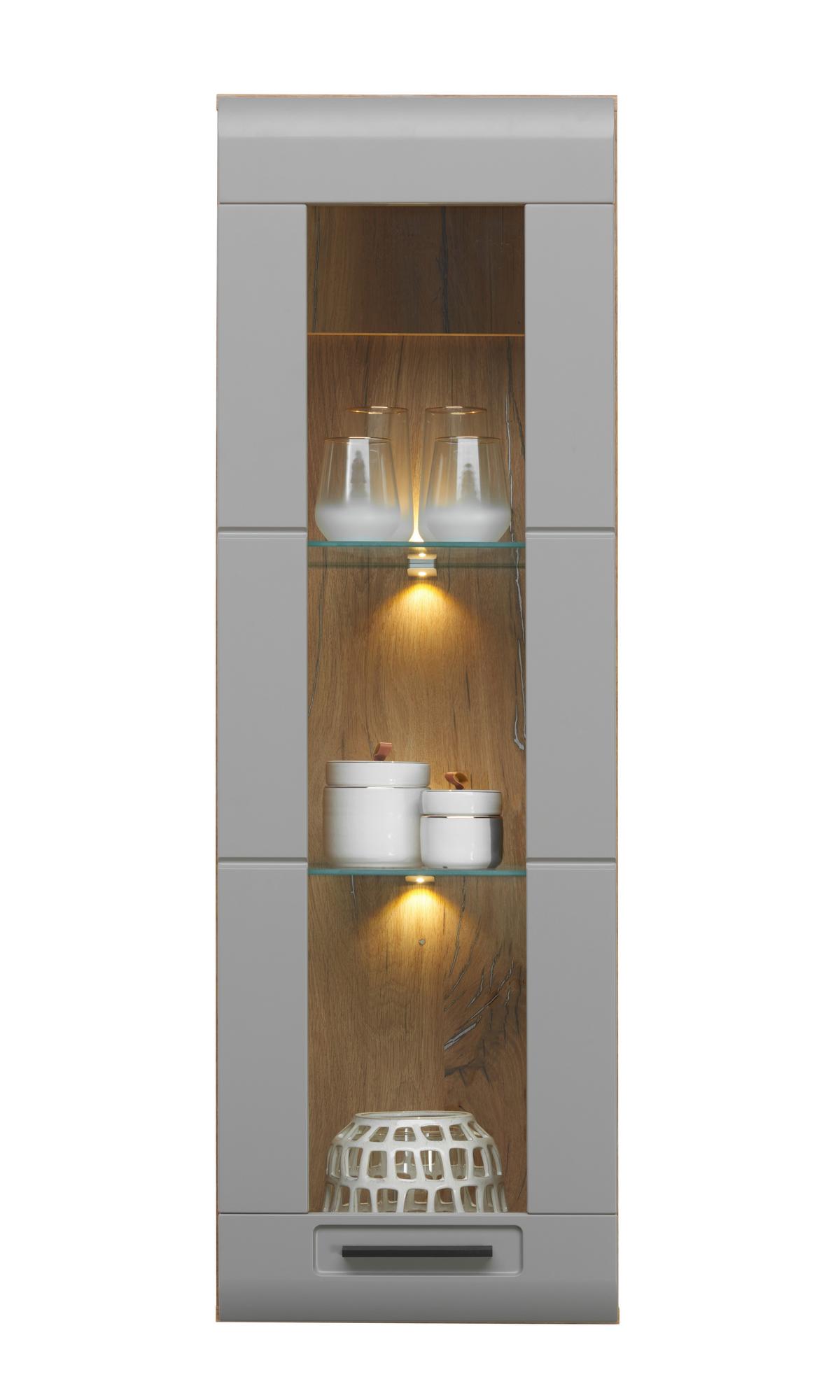 Vitrină suspendată Auris - gri, Modern, sticlă/material pe bază de lemn (40,3/123,4/37,1cm) - Modern Living