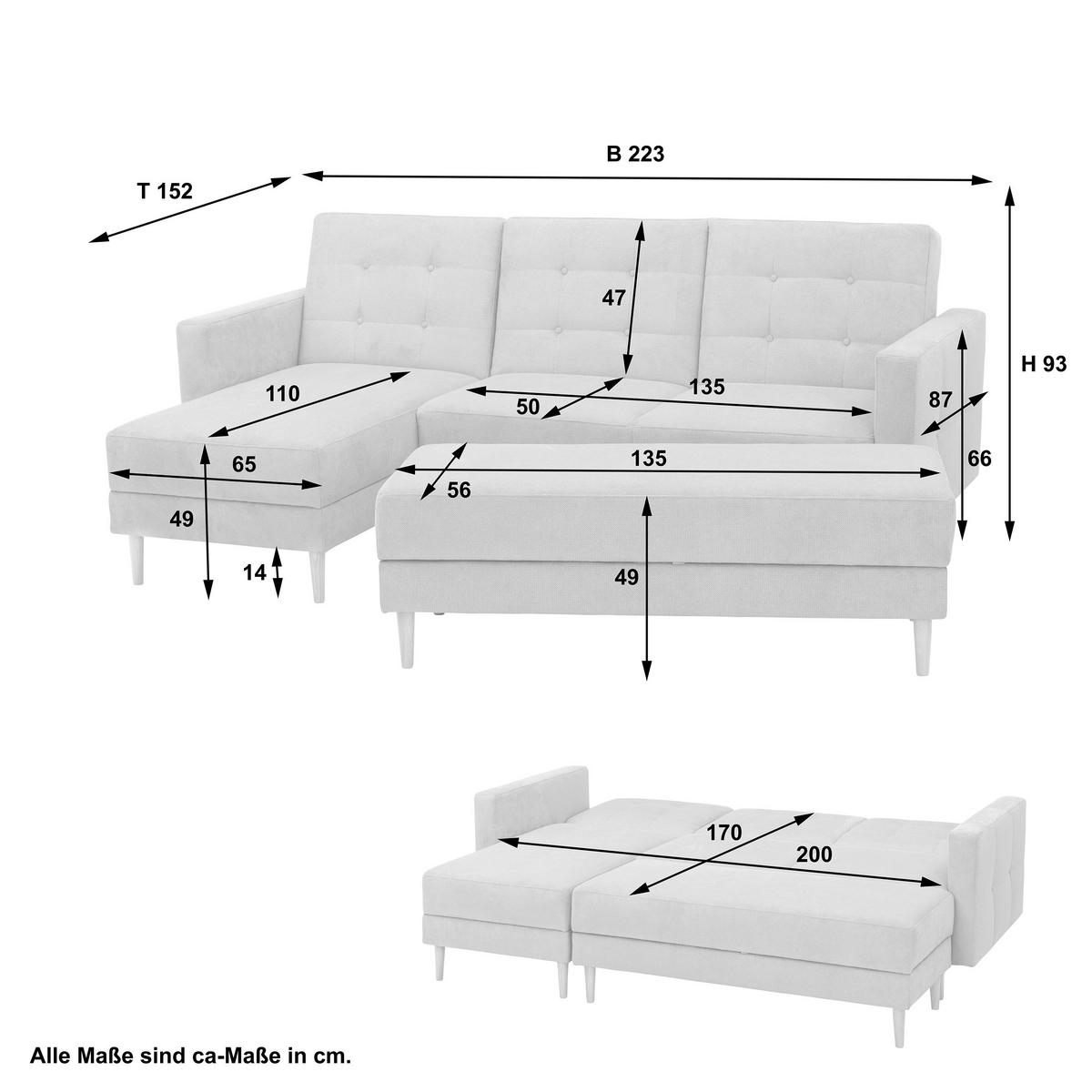ECKSCHLAFSOFA EASY RELAX - Eschefarben/Graphitfarben, MODERN, Holz/Textil (223/152cm) - Max Winzer