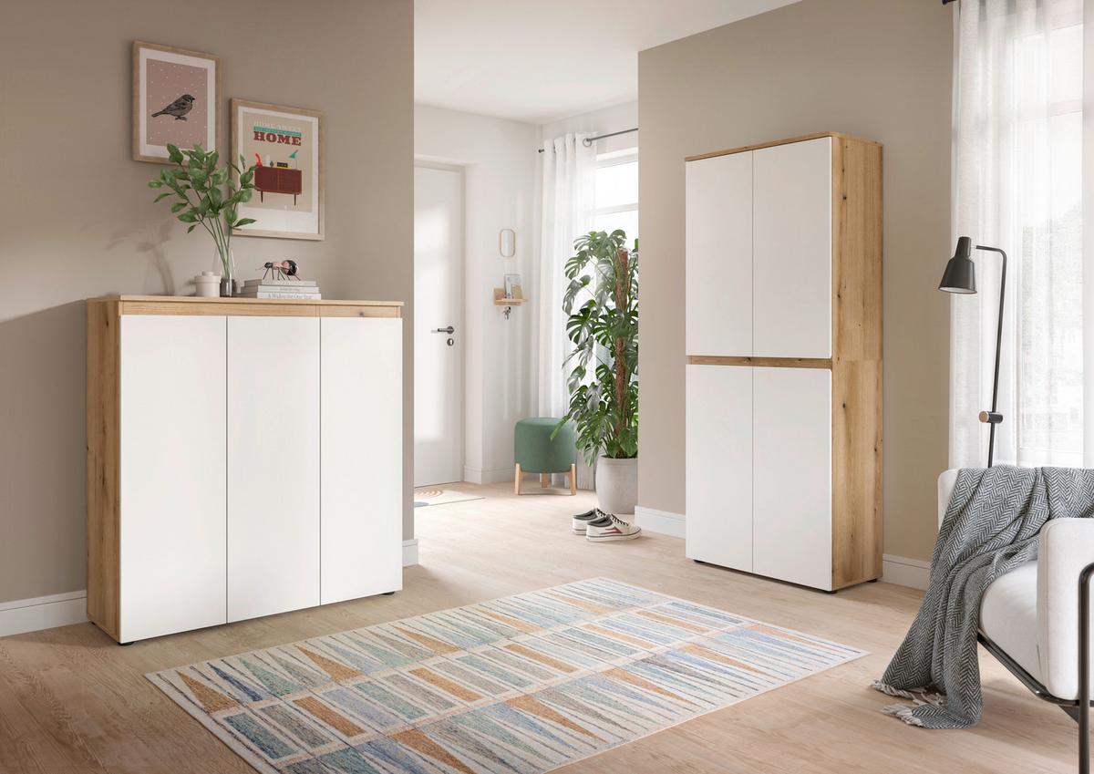 Garderobenschrank Scarpa Weiß/Eiche - Eichefarben/Schwarz, Design, Holzwerkstoff/Kunststoff (190/175/37cm) - Livetastic