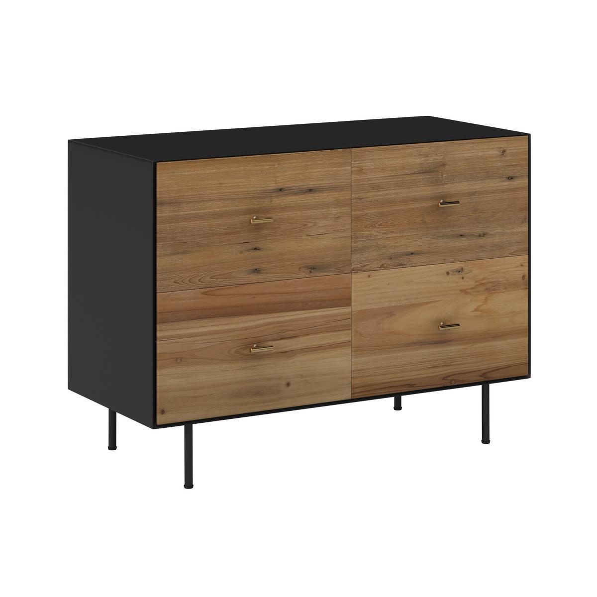 Kommode Giorgia Schwarz/Natur Echtholz/MDF - Goldfarben/Schwarz, MODERN, Holz/Metall (90/66/40cm) - Bessagi Home
