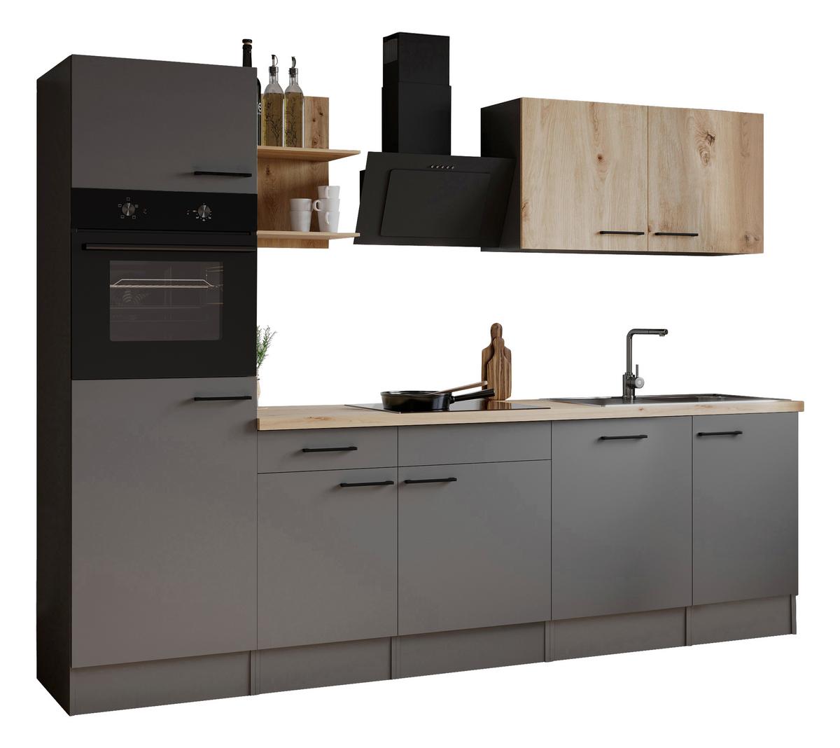 Küchenblock Oliver m. Geräten Grau - Eiche Artisan/Grau, Trend, Holzwerkstoff/Metall (280cm) - Respekta
