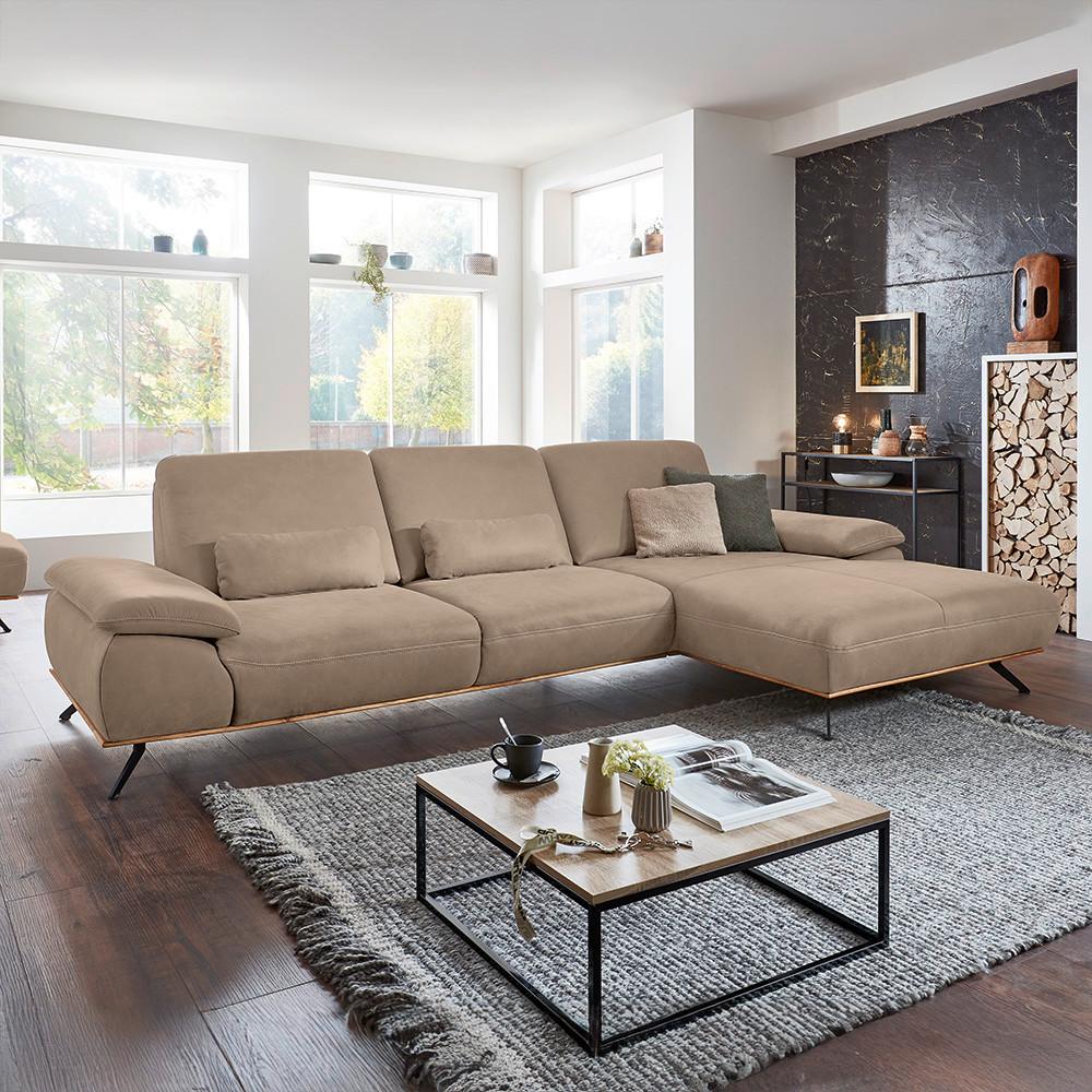 Wohnlandschaft Erling Taupe - Taupe/Beige, MODERN, Leder/Metall (322/89/187cm) - Premium Living