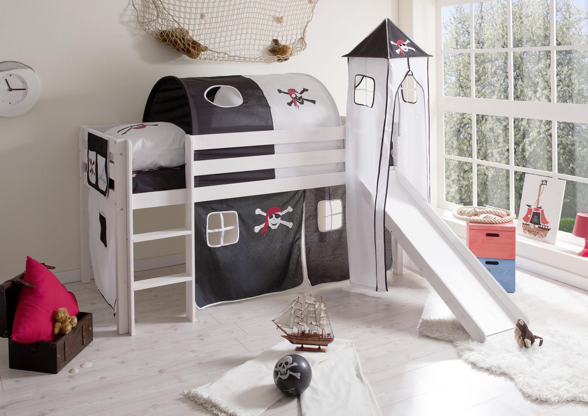 Spielbett "Kasper",aus Kiefer, schwarz/weiß - Schwarz/Weiß, Natur, Holz (90/200cm) - MID.YOU