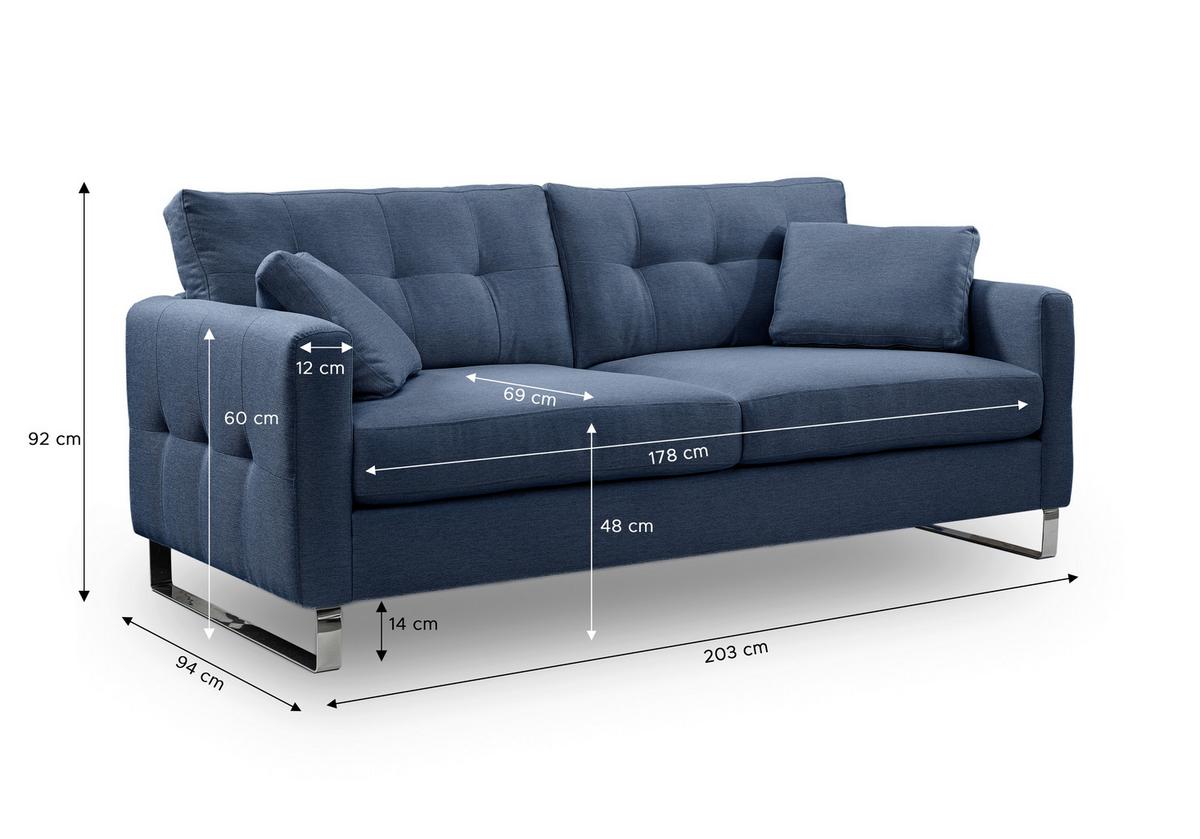 2,5-Sitzer-Sofa Hera Dunkelblau - Chromfarben/Dunkelblau, Basics, Holz/Textil (203/92/94cm) - MID.YOU