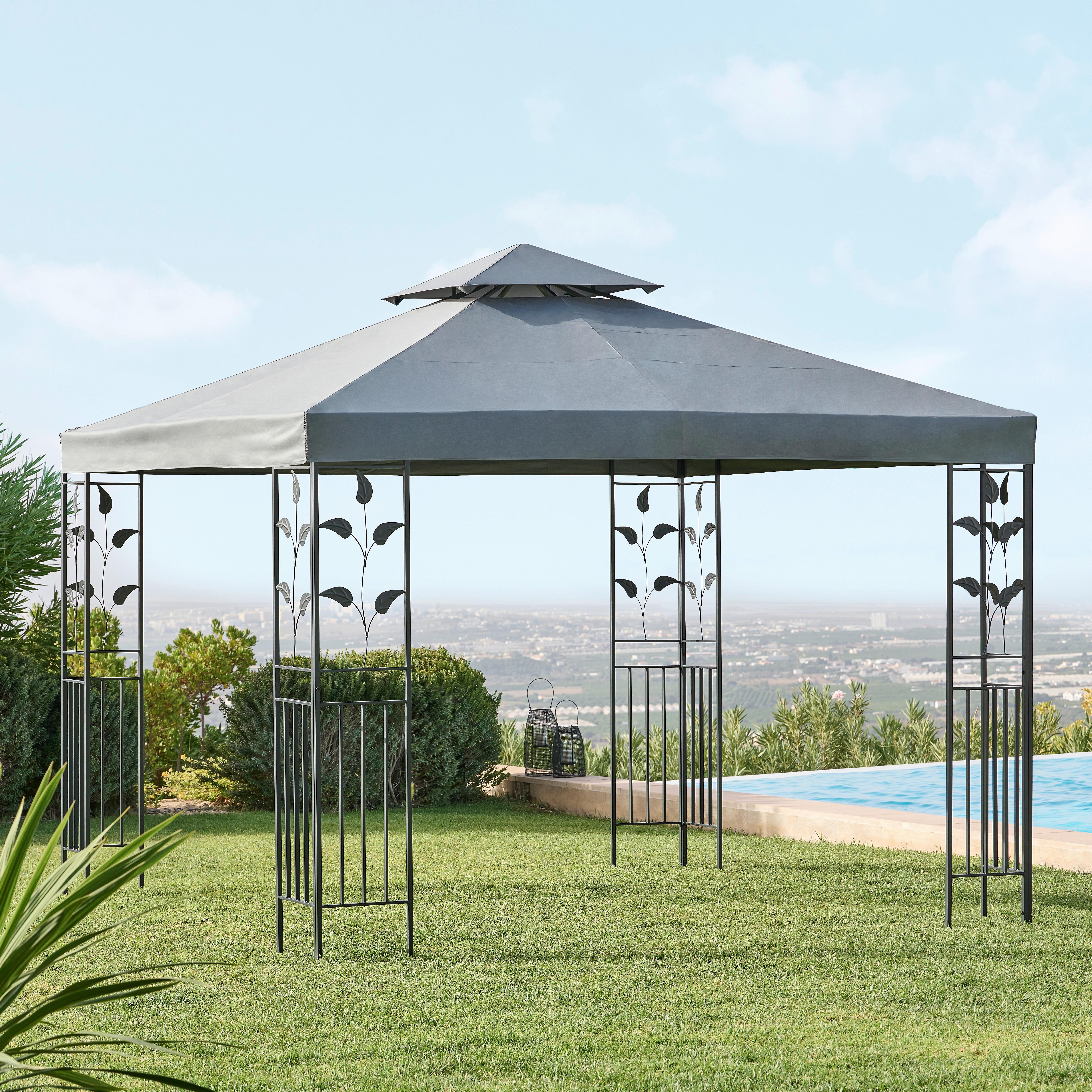 Paviljon Manila, Temno Siva - temno siva/antracit, Moderno, kovina/tekstil (297/267/297cm) - Modern Living