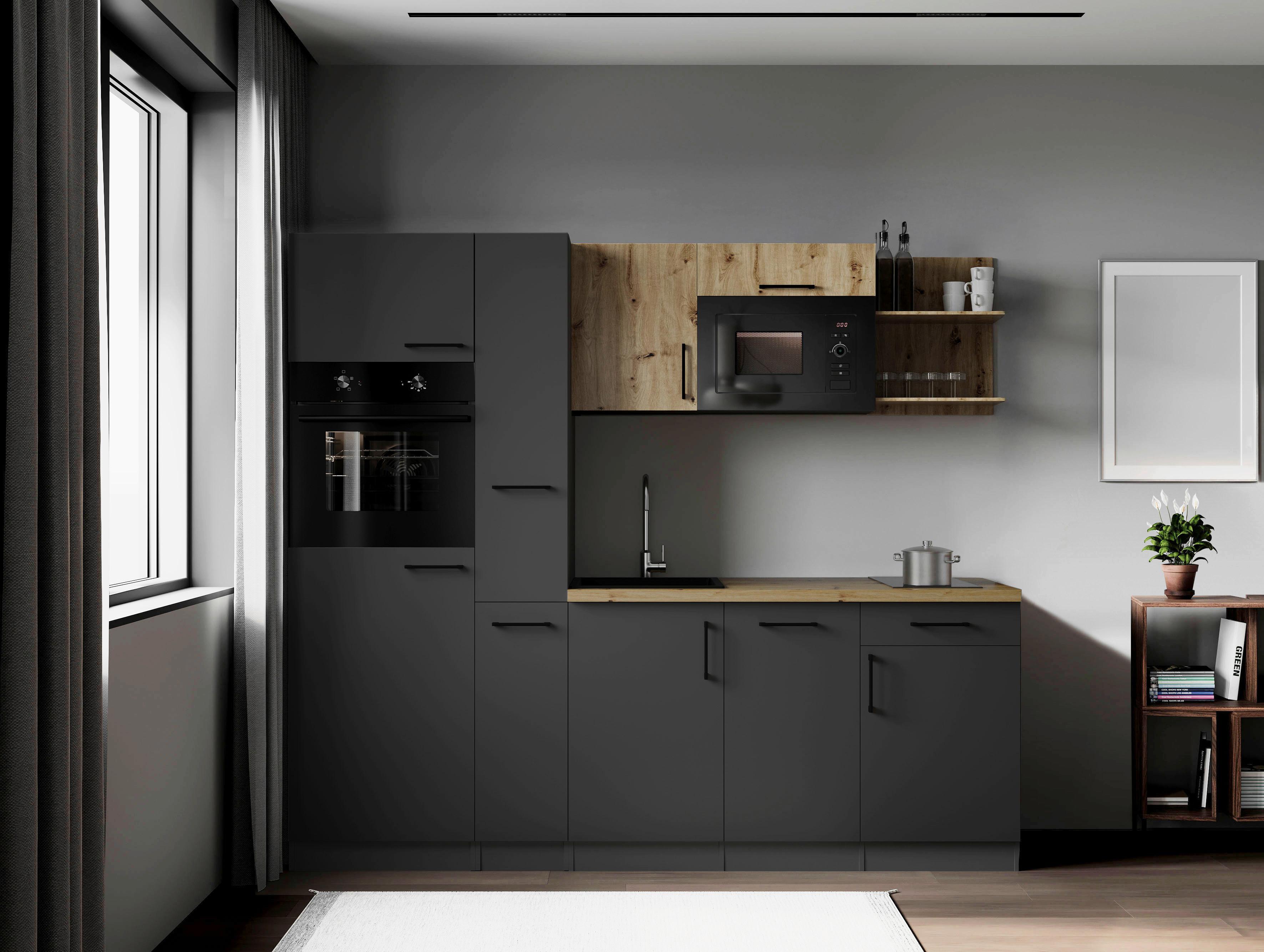 Küchenblock Oliver m. Geräten Grau - Eiche Artisan/Grau, Trend, Holzwerkstoff/Metall (235cm) - Respekta