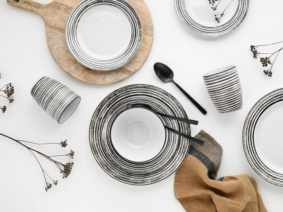 Kerámia Étkészlet La Gomera Blanca - fekete/fehér, Basics, kerámia - Creatable