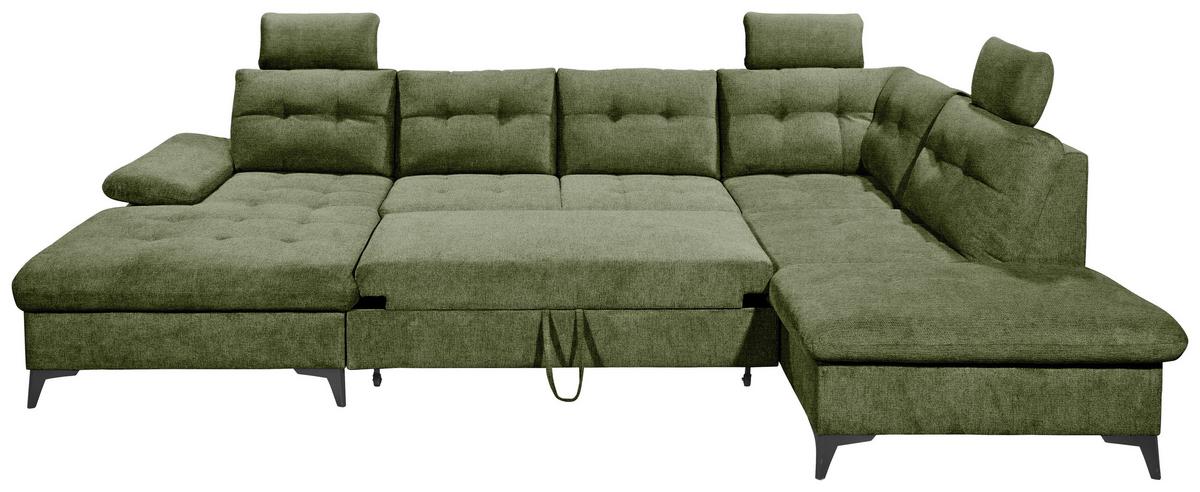 Wohnlandschaft Durban U ca. 170x324x218 cm Olivgrün - Schwarz/Olivgrün, KONVENTIONELL, Kunststoff/Textil (170/324/218cm) - MID.YOU