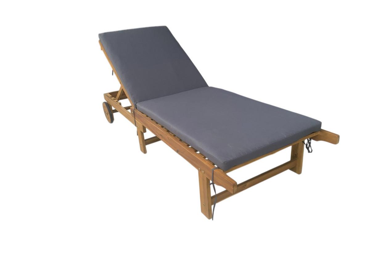 LEŻAK OGRODOWY TENERIFFA - kolor akacjowy/szary, Basics, drewno/tkanina (186/32/70cm) - Ambia Garden