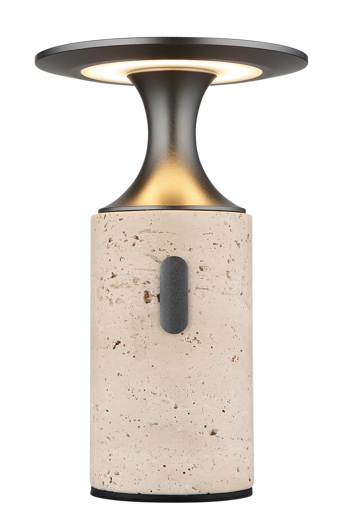 AKKU-TISCHLEUCHTE 21053 TRAVERTIN - Weiss/Graphitfarben, Design, Kunststoff/Stein (12/18,8cm) - Globo