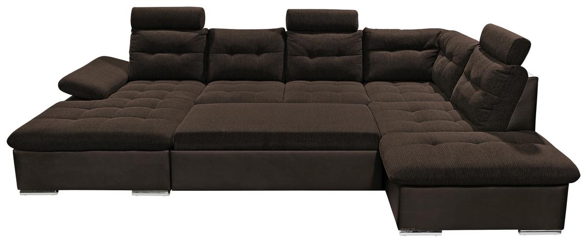 Wohnlandschaft Jakarta U inkl. Kissen Dunkelbraun - Dunkelbraun/Silberfarben, MODERN, Holzwerkstoff/Textil (170/324/218cm) - MID.YOU