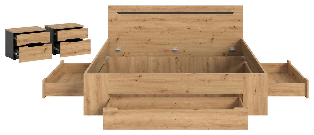 Schlafzimmer CANU 3-teilig Grau, Eiche Artisan - Eiche Artisan/Grau, MODERN, Holzwerkstoff (284/87/205cm) - MID.YOU