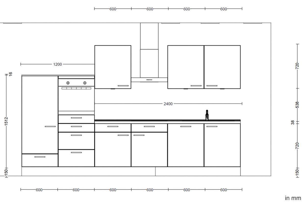 Küchenleerblock Structura Low o. Geräte Eiche - Schieferfarben/Eichefarben, MODERN, Holzwerkstoff/Metall (360cm) - Nobilia