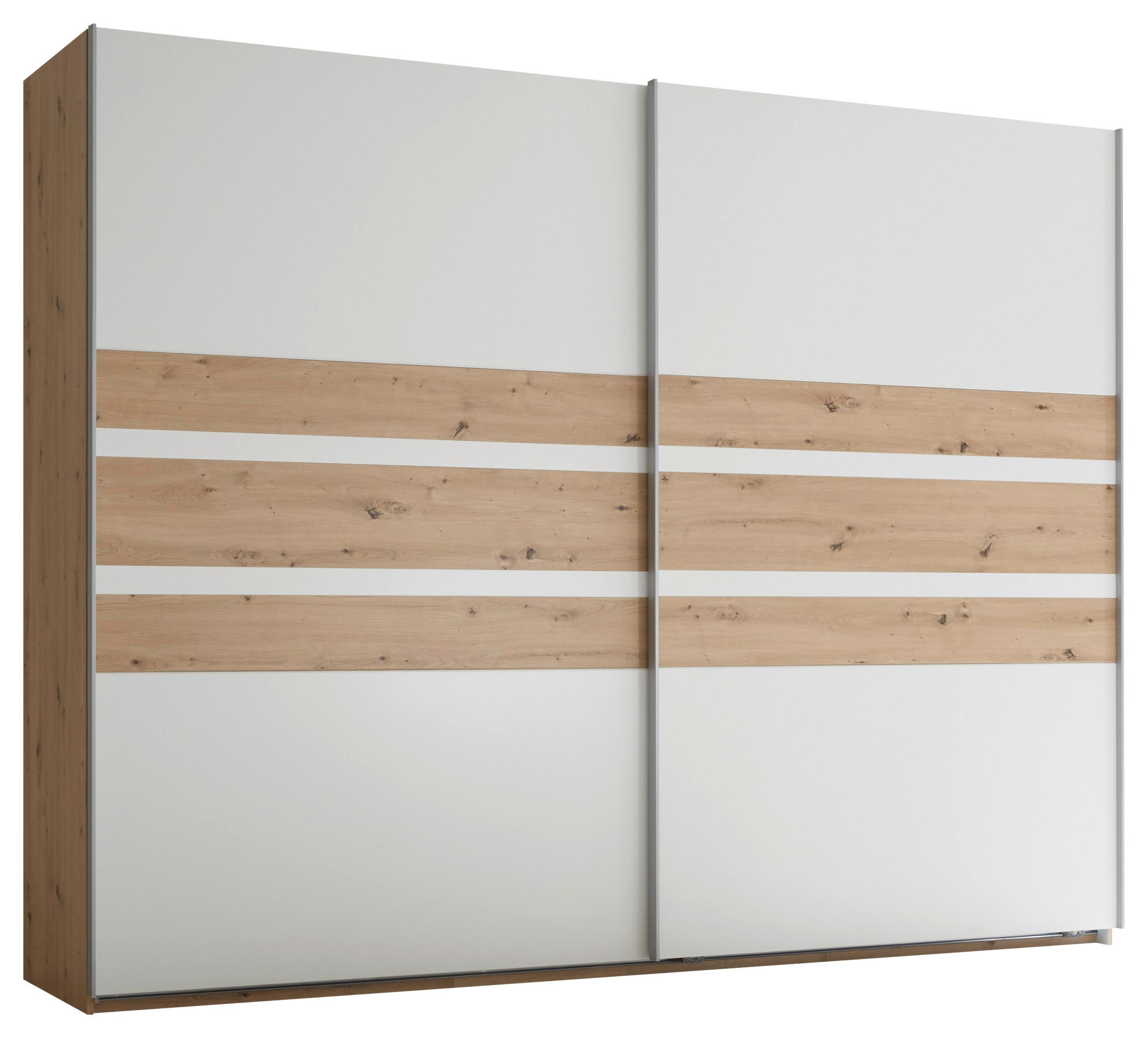 Omara Z Drsnimi Vrati Catania, Bela, Barva Hrasta - bela/barve aluminija, Moderno, kovina/leseni material (270/210/60cm) - Livetastic