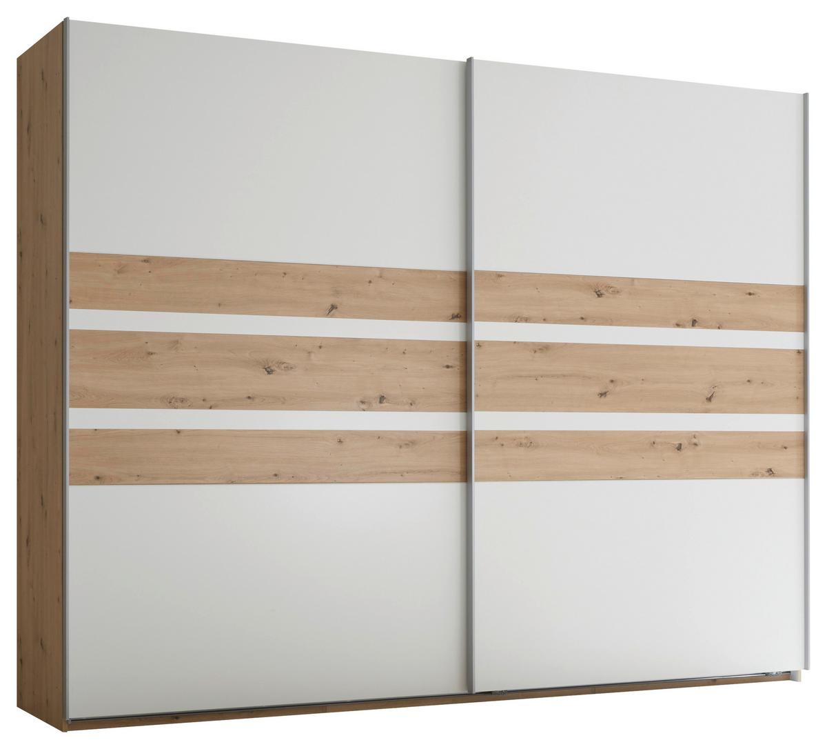 Omara Z Drsnimi Vrati Catania, Bela, Barva Hrasta - bela/barve aluminija, Moderno, kovina/leseni material (270/210/60cm) - Livetastic