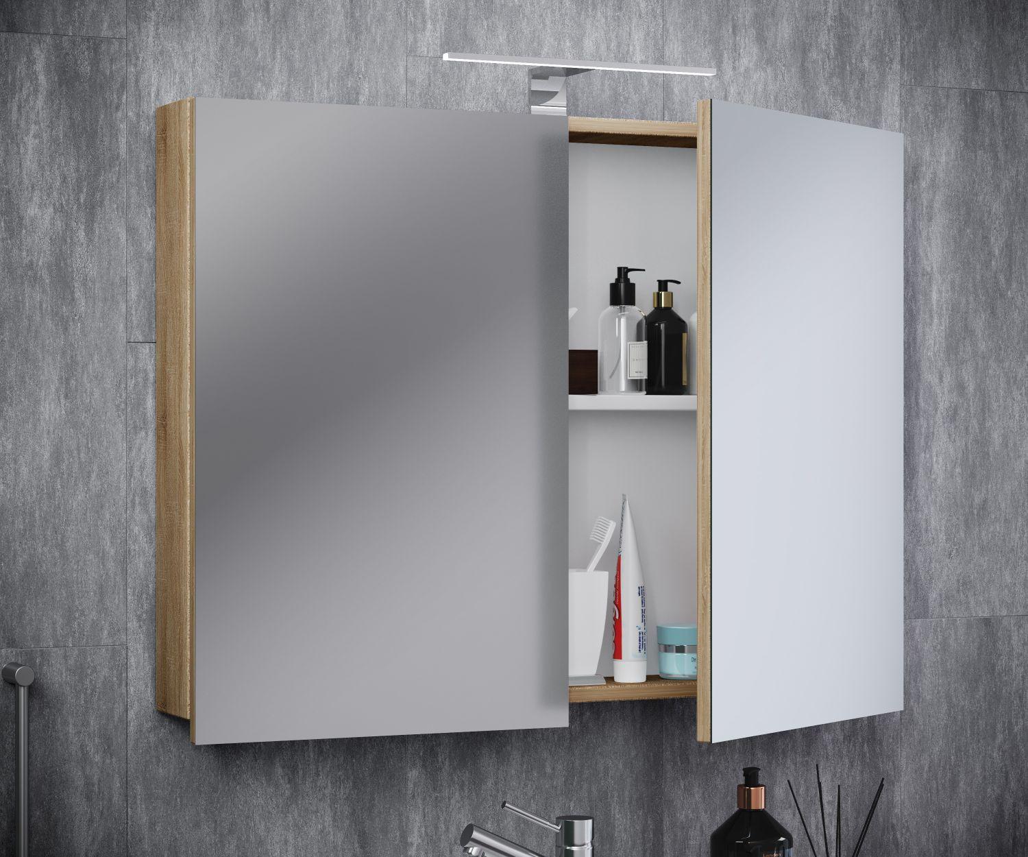 Dulap Cu Oglindă Badinos - stejar Sonoma, Modern, sticlă/material pe bază de lemn (60/59,2/12cm) - MID.YOU