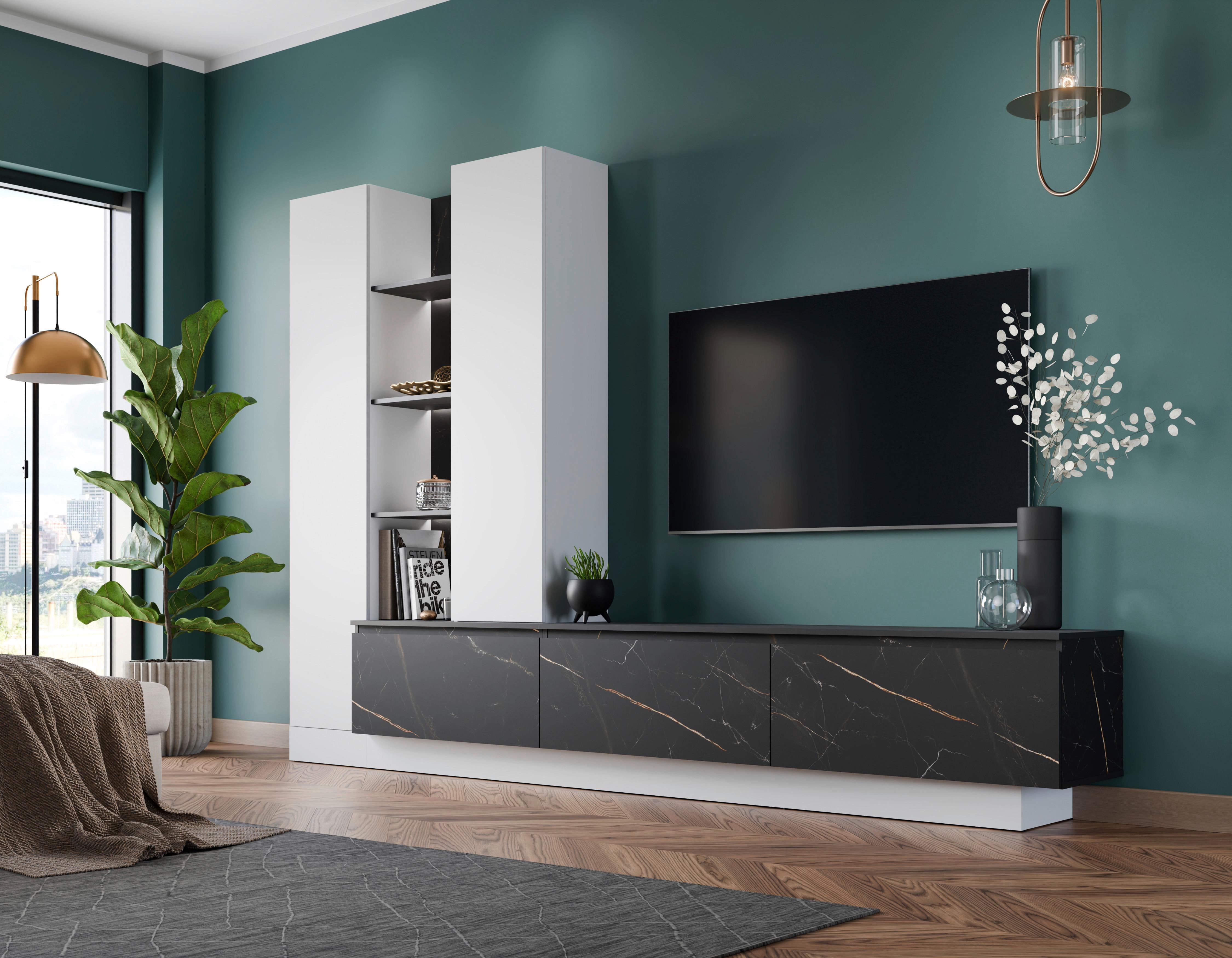 HYLLKOMBINATION MODESTO - vit/svart, Modern, trämaterial/plast (295/200,5/40cm) - Livetastic