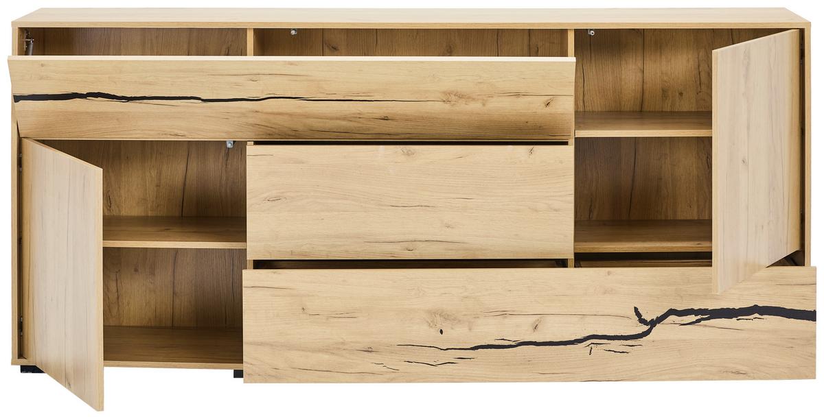 KOMODA SZEROKA LIA - kolor dębowy/czarny, Konventionell, materiał drewnopochodny (200/89/40cm) - Xora