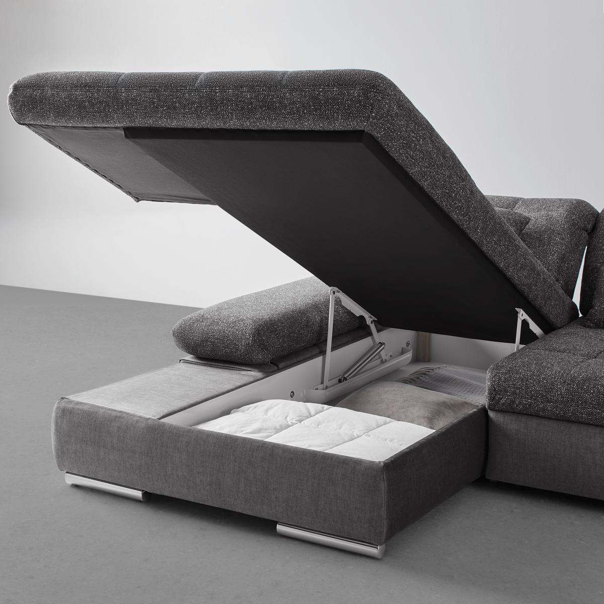 Wohnlandschaft Sanfino Graphitfarben/Grau - Chromfarben/Graphitfarben, KONVENTIONELL, Holz/Textil (199/79-96/305cm) - Premium Living
