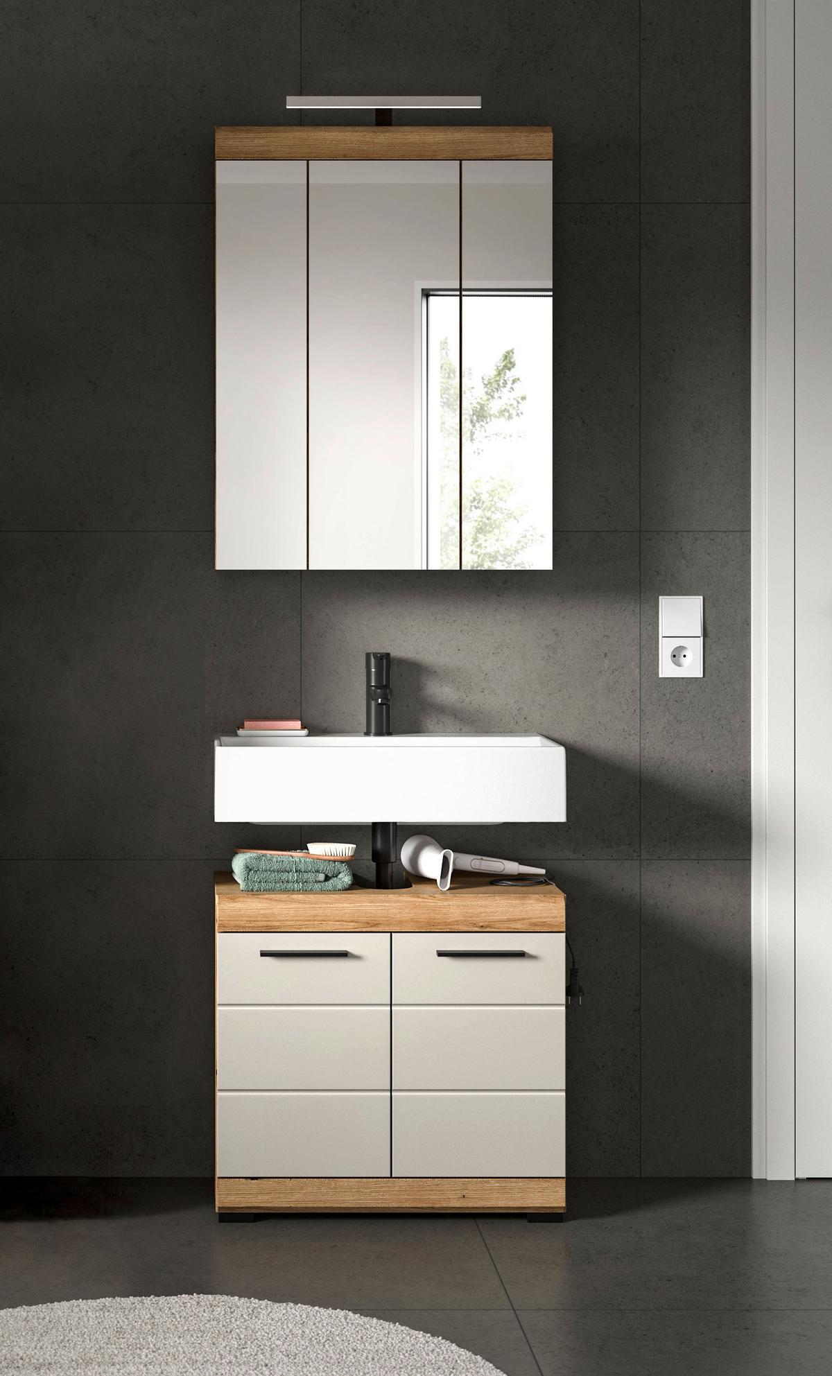 Badezimmer Scout 2-tlg. mit LED ca. 60 cm Kaschmir - Schwarz, MODERN, Glas/Holzwerkstoff (60cm) - MID.YOU