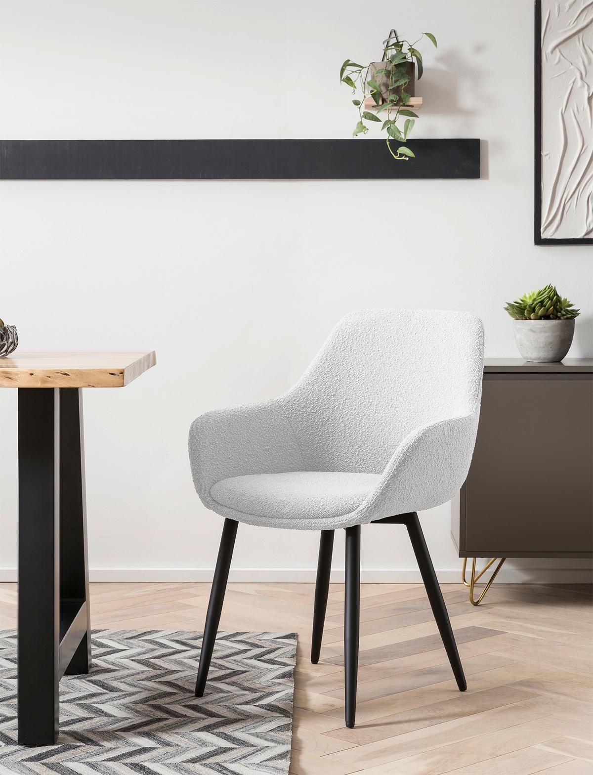 Set Stolov Bouclé, Bela, 2-Delni - črna/bela, Moderno, kovina/tekstil (64/86/59cm) - Livetastic