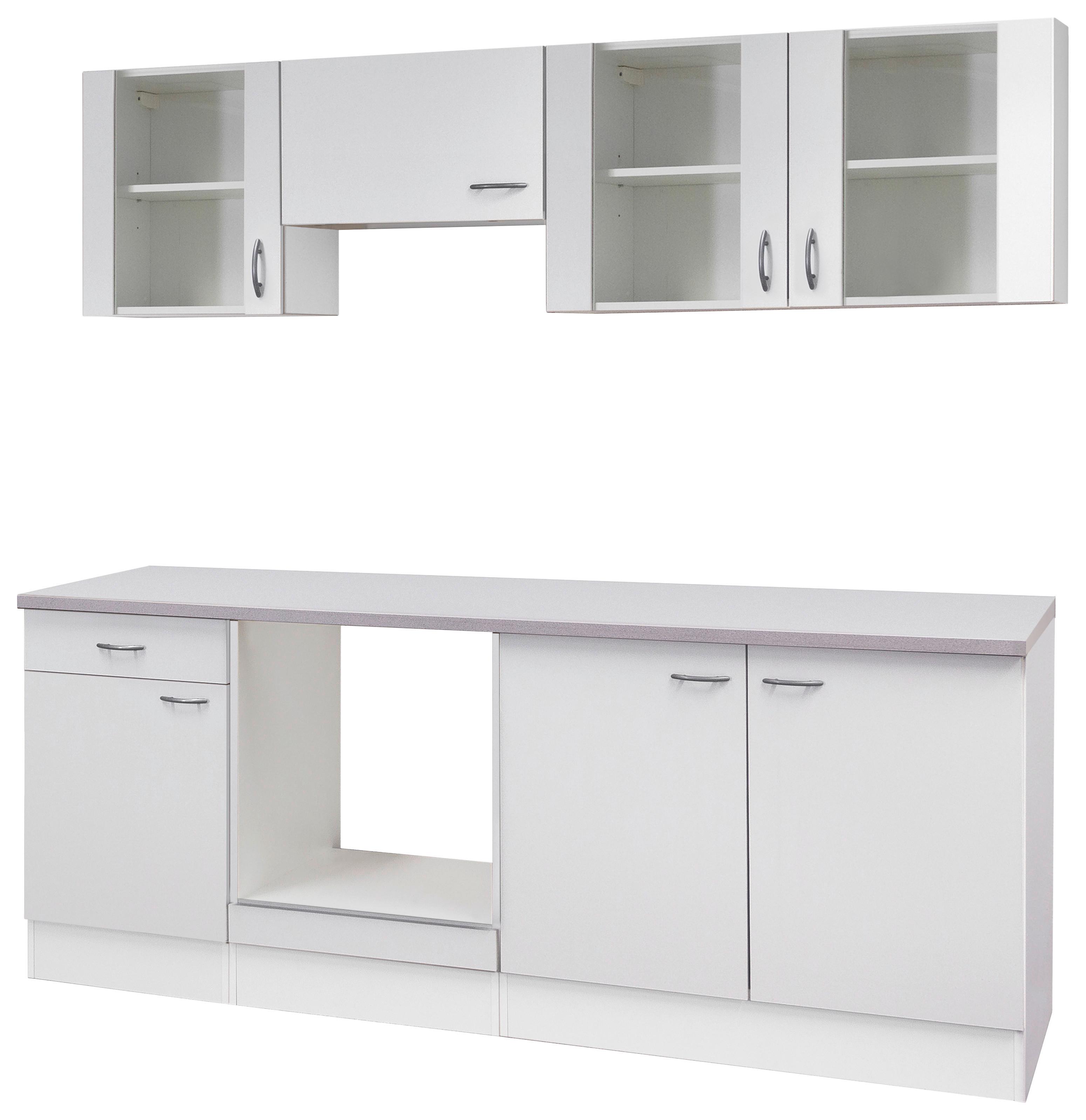 Küchenzeile Wito ohne Geräte B: 210 Weiß - Edelstahlfarben/Hellgrau, KONVENTIONELL, Holzwerkstoff/Kunststoff (210cm) - FlexWell
